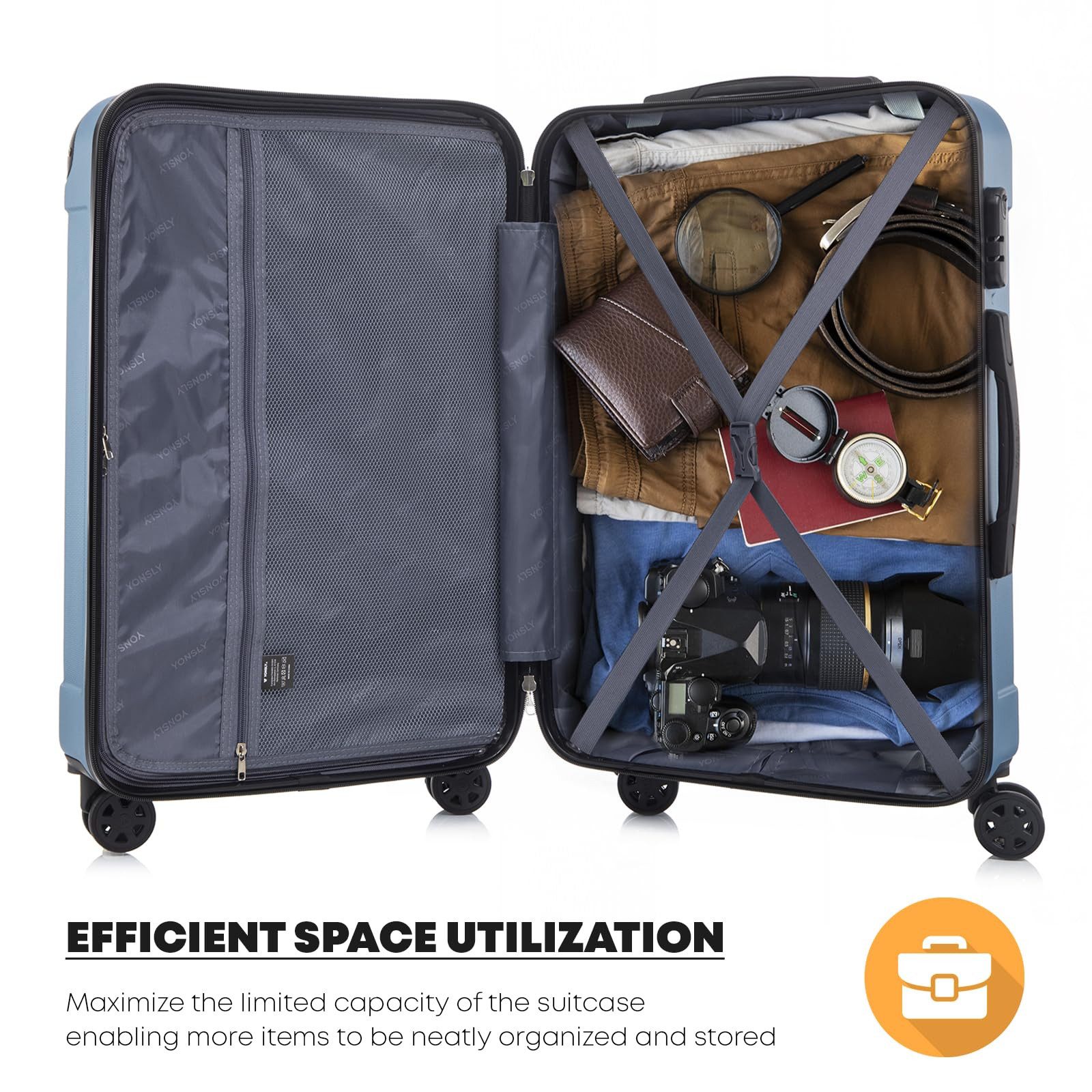 YONSLY Trolleyset Hartschalen-Reisekoffer Rollkoffer Trolley Gepäckset aus ABS, 4 Rollen, (Reiseset, 2 tlg., Größen L&XL), mit 360° Doppelrollen, Zahlenschloss und ergonomischem Gummigriff