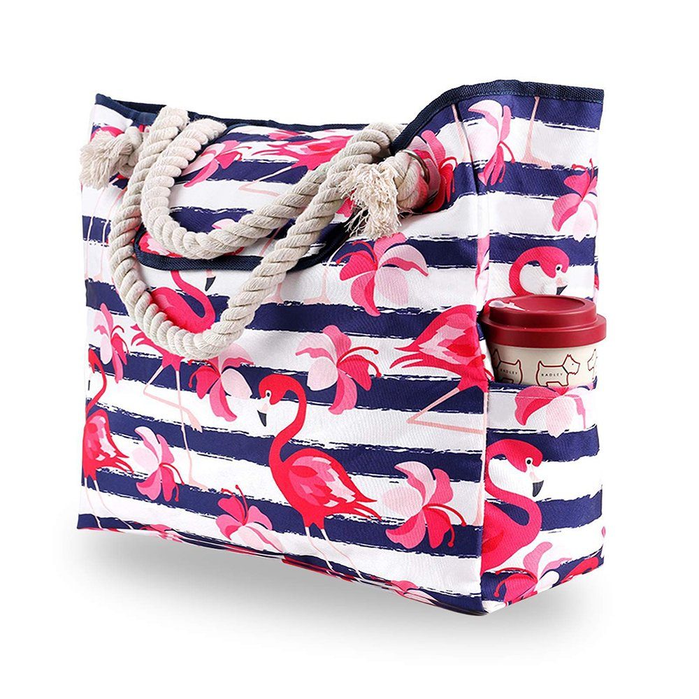 Orbeet Strandtasche Strandtasche Damentasche Canvas Shopper Rot Bag Flamingos Tasche Badetasche
