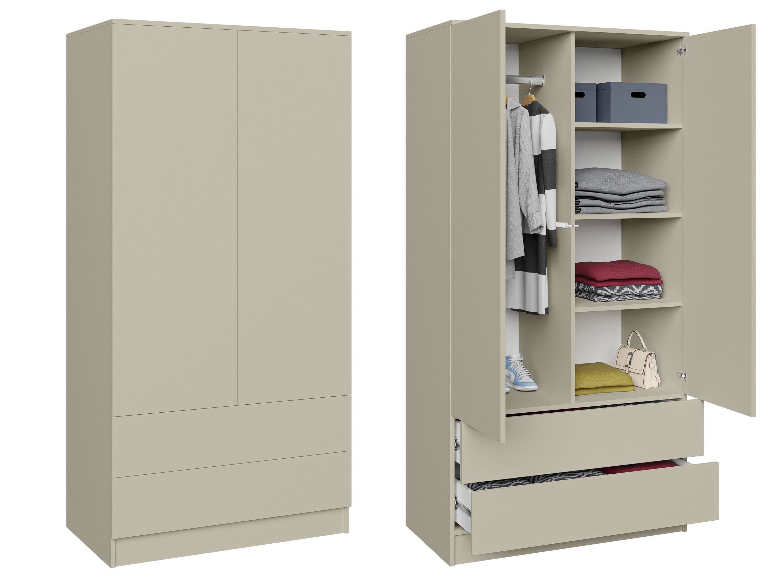 Beautysofa Kleiderschrank Zweitüriger mit Drehtürenschrank LOOK (Breite: 90 cm, Modernes TIP-ON Öffnungssystem (griffloses Öffnen möglich) Erhältlich mit oder ohne Schubladen