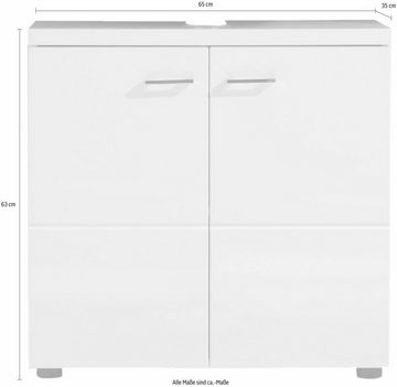 trendteam Waschbeckenunterschrank Nightlife (Waschtisch Unterschrank 65 x 63 cm) weiß Hochglanz