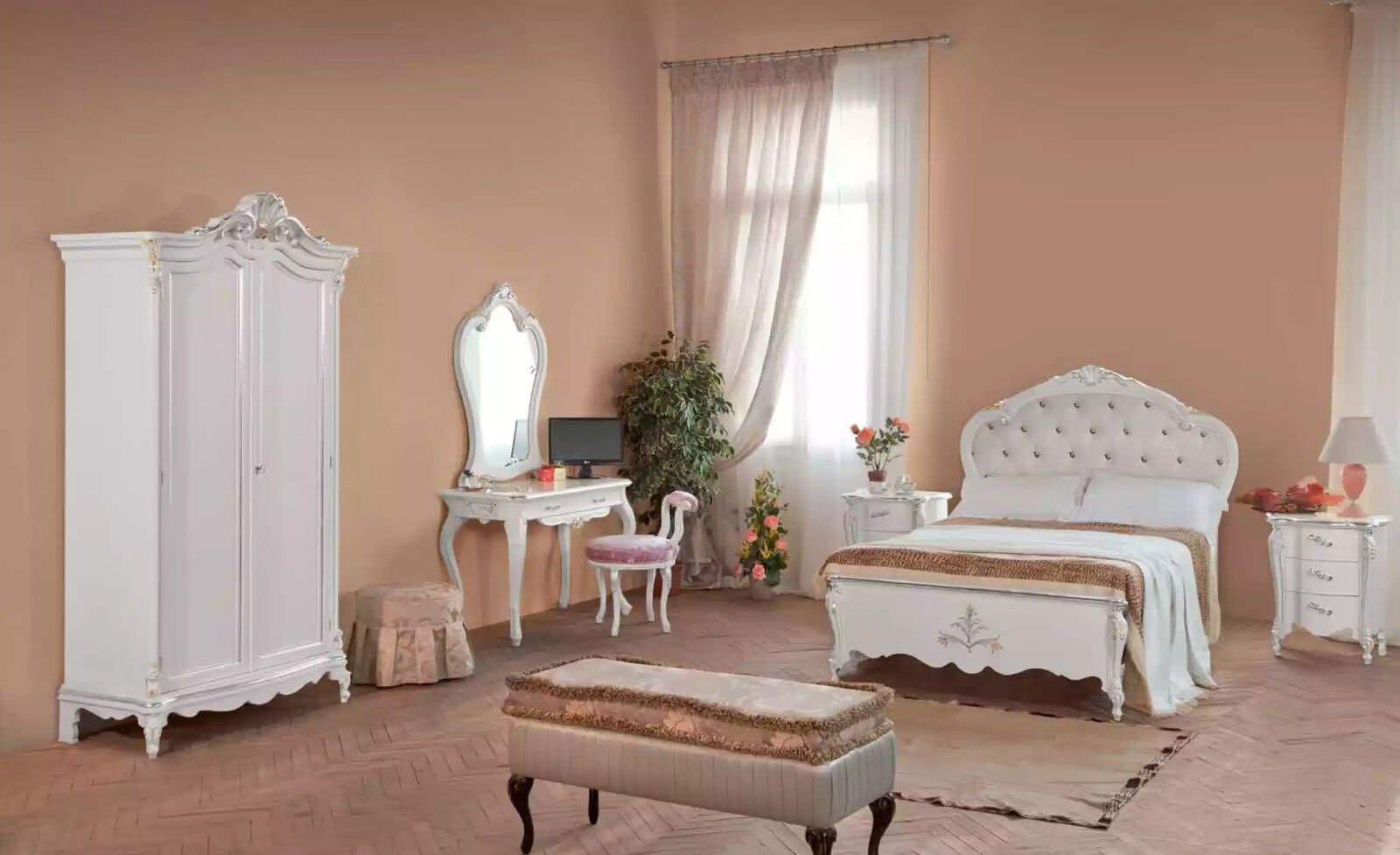 Komplettes Kleiderschrank, (7-St), Europa Bett Schlafzimmer-Set Made Nachttische Schlafzimmer Set in JVmoebel
