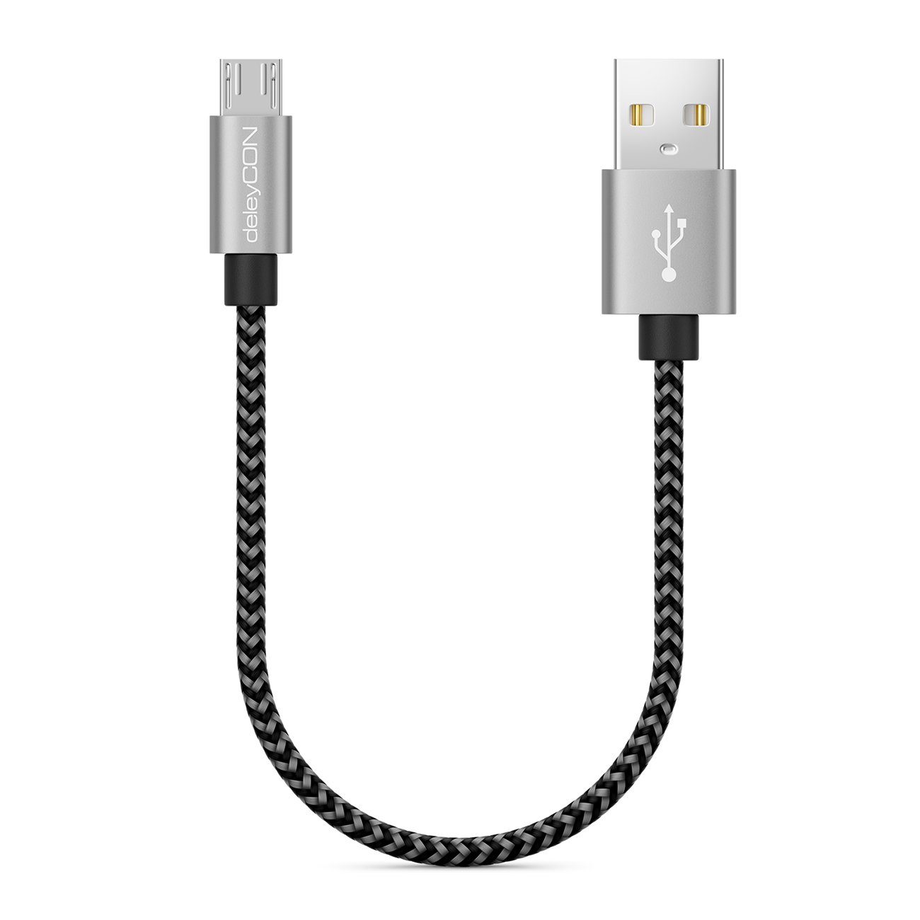 deleyCON deleyCON 0,15m Nylon Micro USB Kabel Ladekabel Datenkabel USB-Kabel