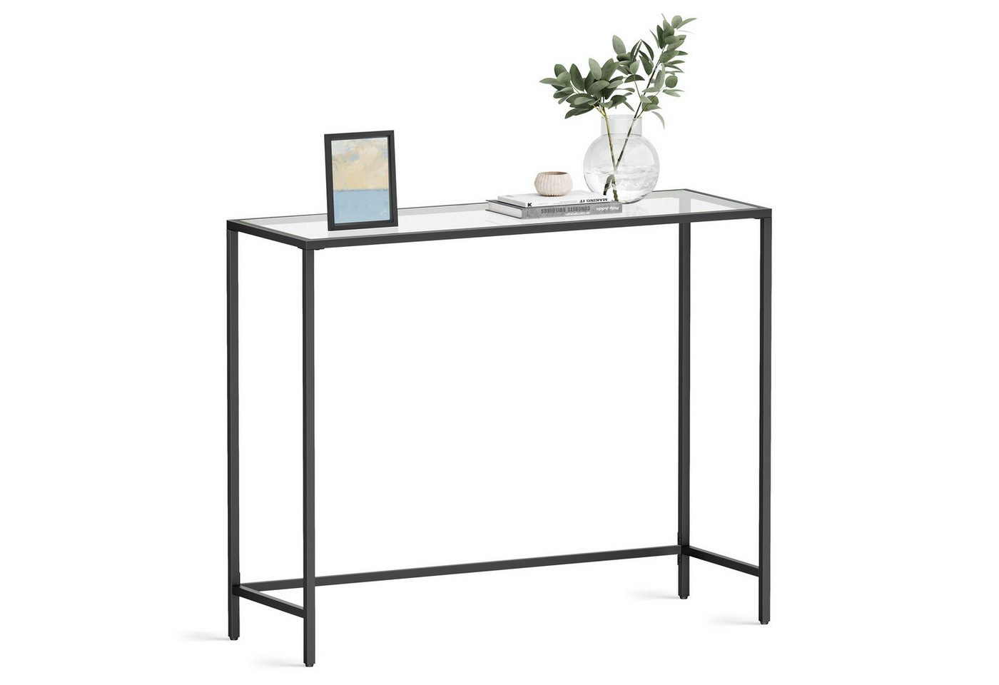 VASAGLE Konsolentisch Beistelltisch, Oberfläche aus Hartglas, moderner Sofatisch, einfacher Aufbau, verstellbare Füße, Wohnzimmer, Flur