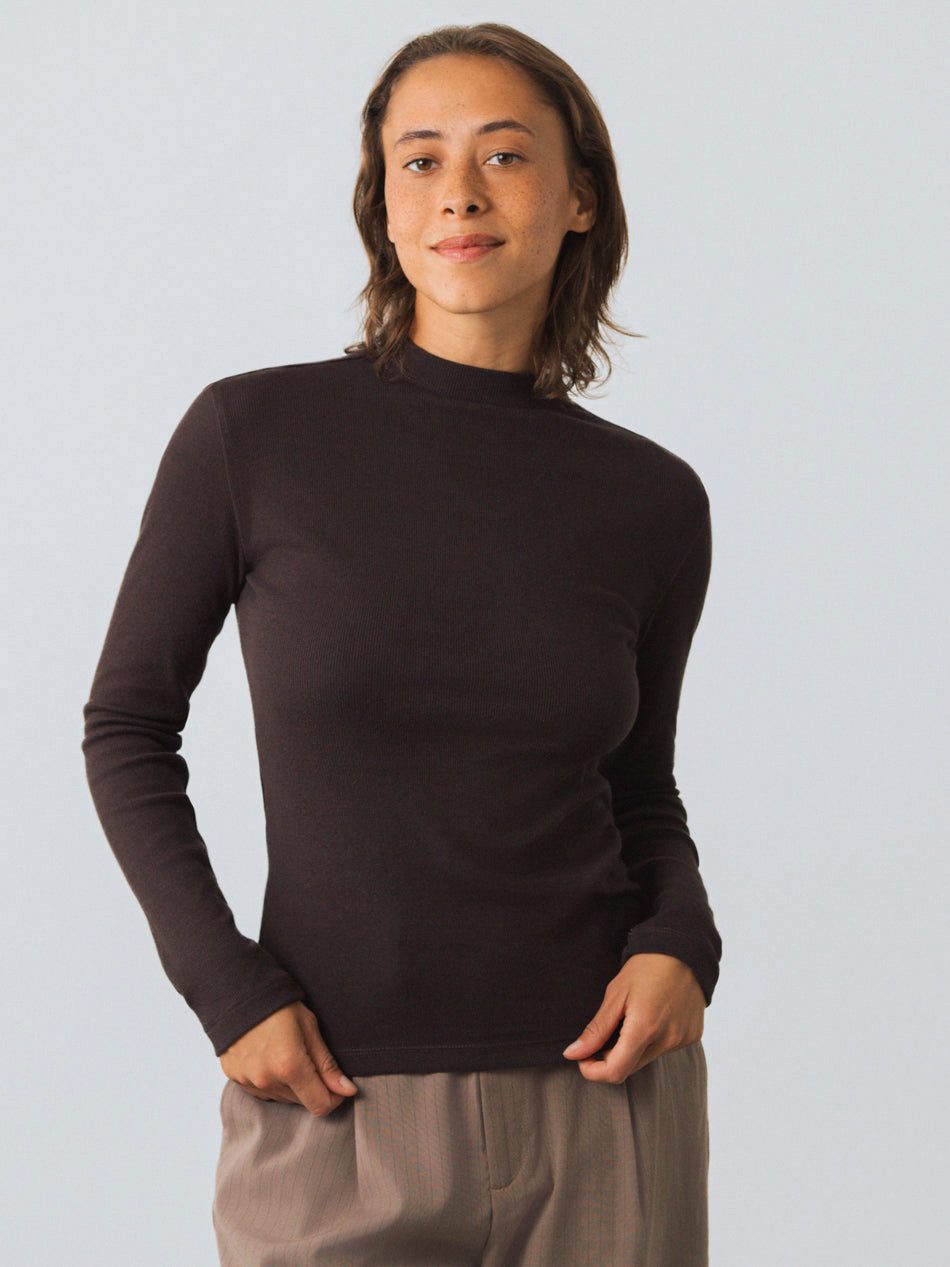 HONEST BASICS T-Shirt Langarm Shirt mit Stehkragen aus Bio- und recycelter Baumwolle