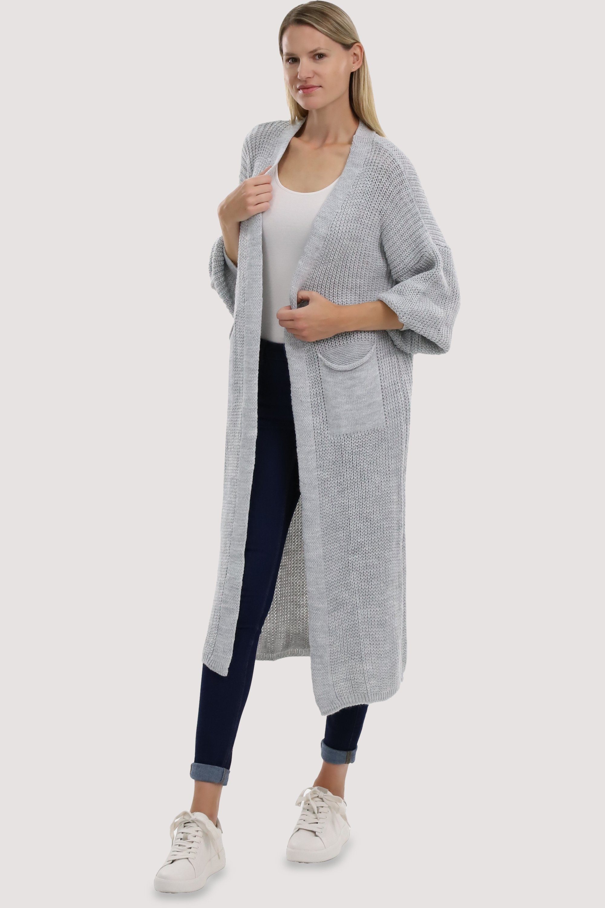 malito more than fashion Longstrickjacke 3151 offene lange Strickjacke in Grobstrick-Optik