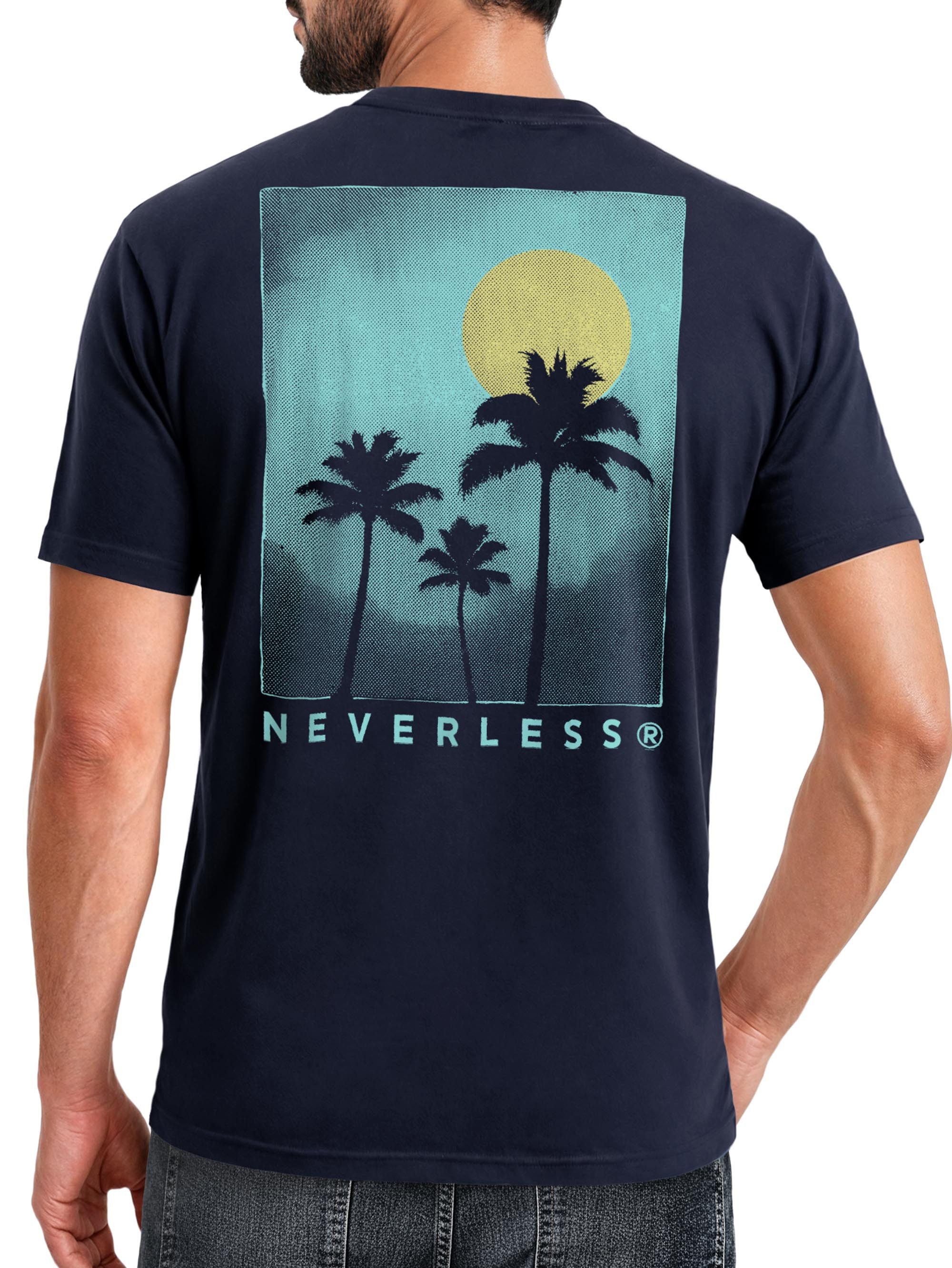 Print-Shirt Herren T-Shirt Backprint Palmen Sommer - Kurzarm Baumwollshirt mit