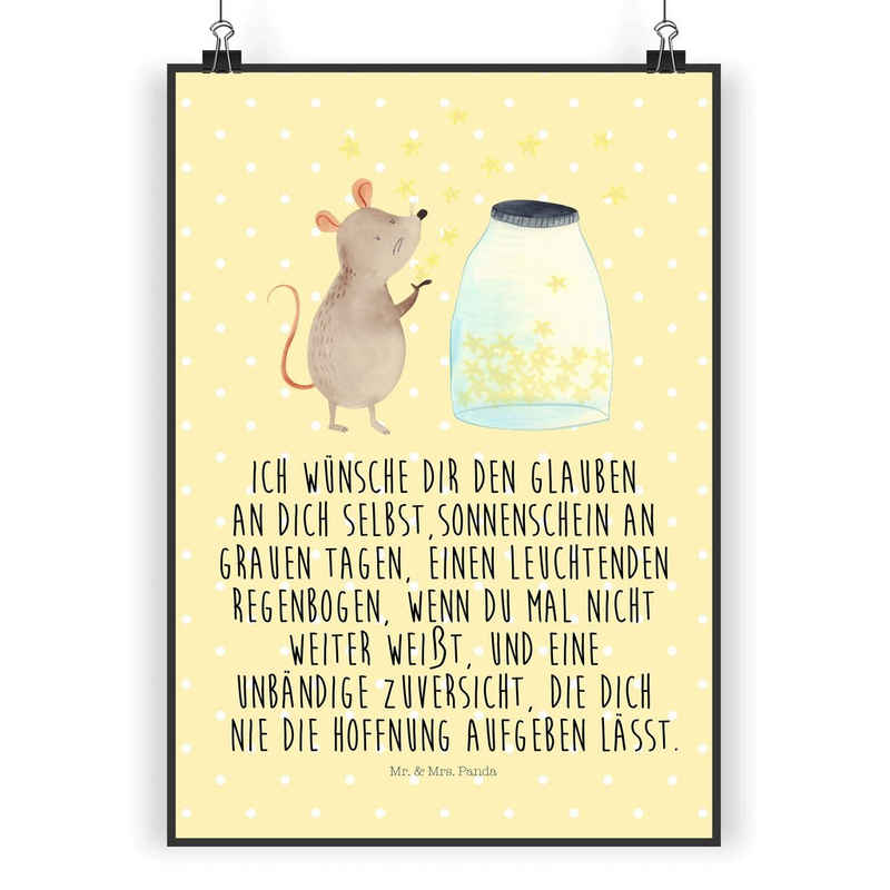Mr. & Mrs. Panda Poster DIN A5 Maus Sterne - Gelb Pastell - Geschenk, süße Tiermotive, Träume, Maus Sterne (1 St)
