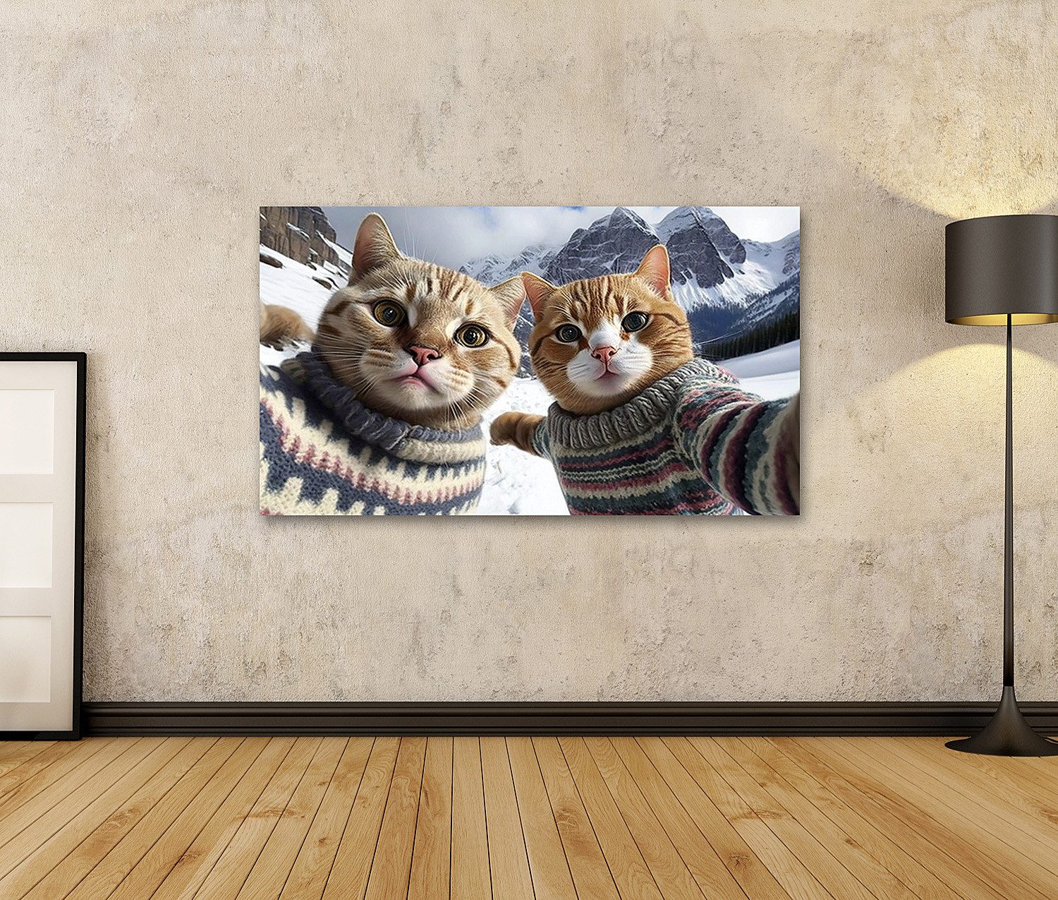 islandburner Leinwandbild Katzen in Pullovern machen Selfie lustige Haustiere Urlaub B Bilder