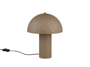 meineWunschleuchte LED Nachttischlampe, Dimmfunktion, LED wechselbar, Warmweiß, ausgefallene Pilzlampe aus Metall Taupe Lampenschirm mit Dekor H: 33cm