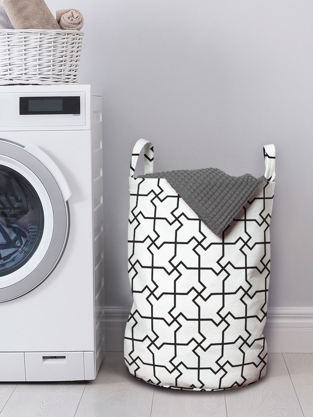 Wäschekorb Abakuhaus Simplistic mit Kordelzugverschluss Wäschesäckchen Abstrakt für Geometrische Griffen Linien Waschsalons,