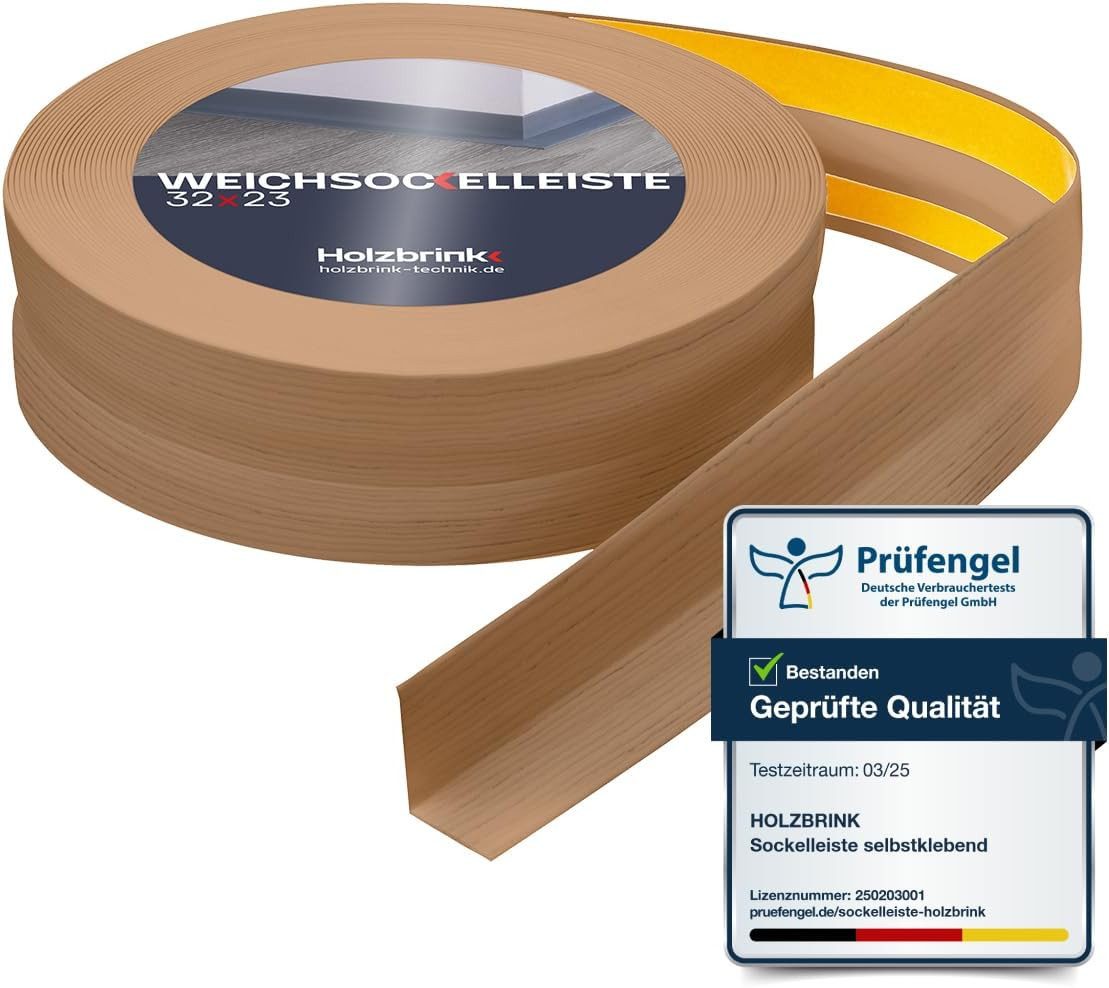 HOLZBRINK Sockelleiste HOLZBRINK selbstklebend PVC 32x23mm, 1 m, 1m Rolle, Küchenleiste Abschlussleiste für Badezimmer Farbe: Eiche hell