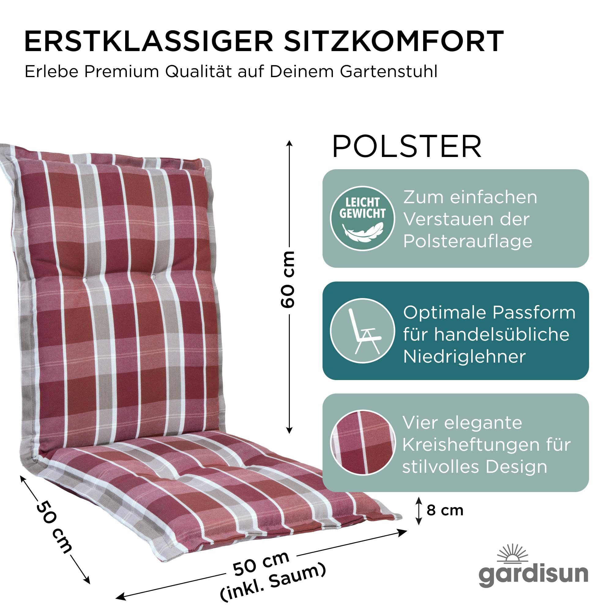 Gardisun Auflagekissen Gartenstuhlauflagen Polyacryl 8cm Dick Niedrig, (Extra dicke Sitzauflage, 1-8er Set, versch. Muster)