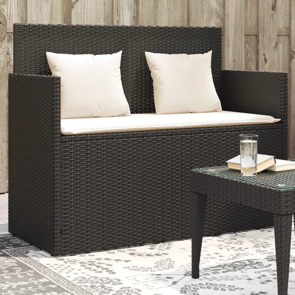 furnicato Gartenbank aus PE-Rattan Schwarz 120x50x90,5 cm mit Stauraum, Witterungsbeständige Sitzbank mit Gasfeder und wasserfestem Beutel