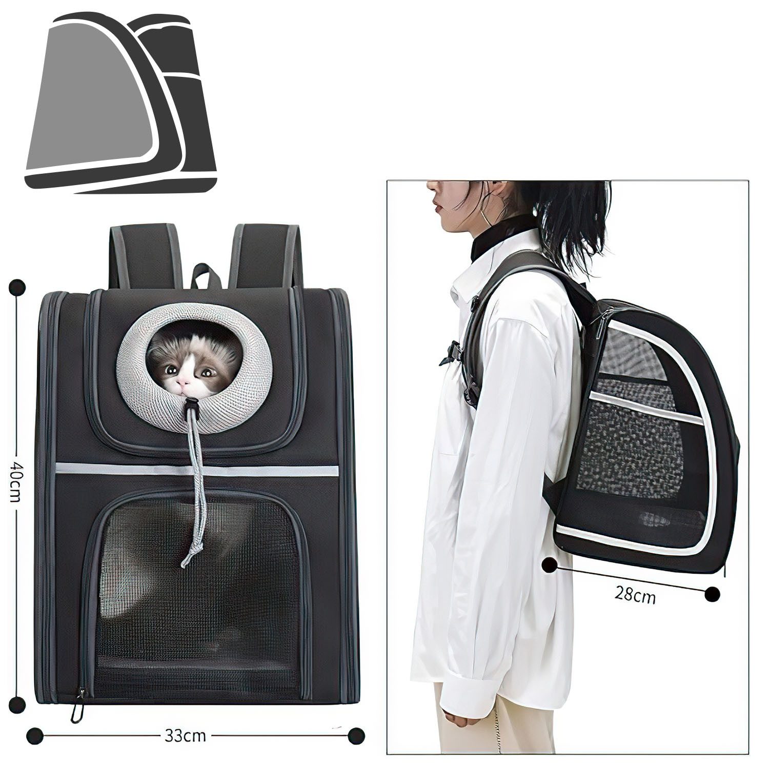 Refined Living Tiertransporttasche Haustier Rucksack mit Netzfenster Tragbare und Faltbare Katzentasche bis 8,00 kg, Katzenrucksack mit Seitentaschen Atmungsaktive und Leichte Hundetasche