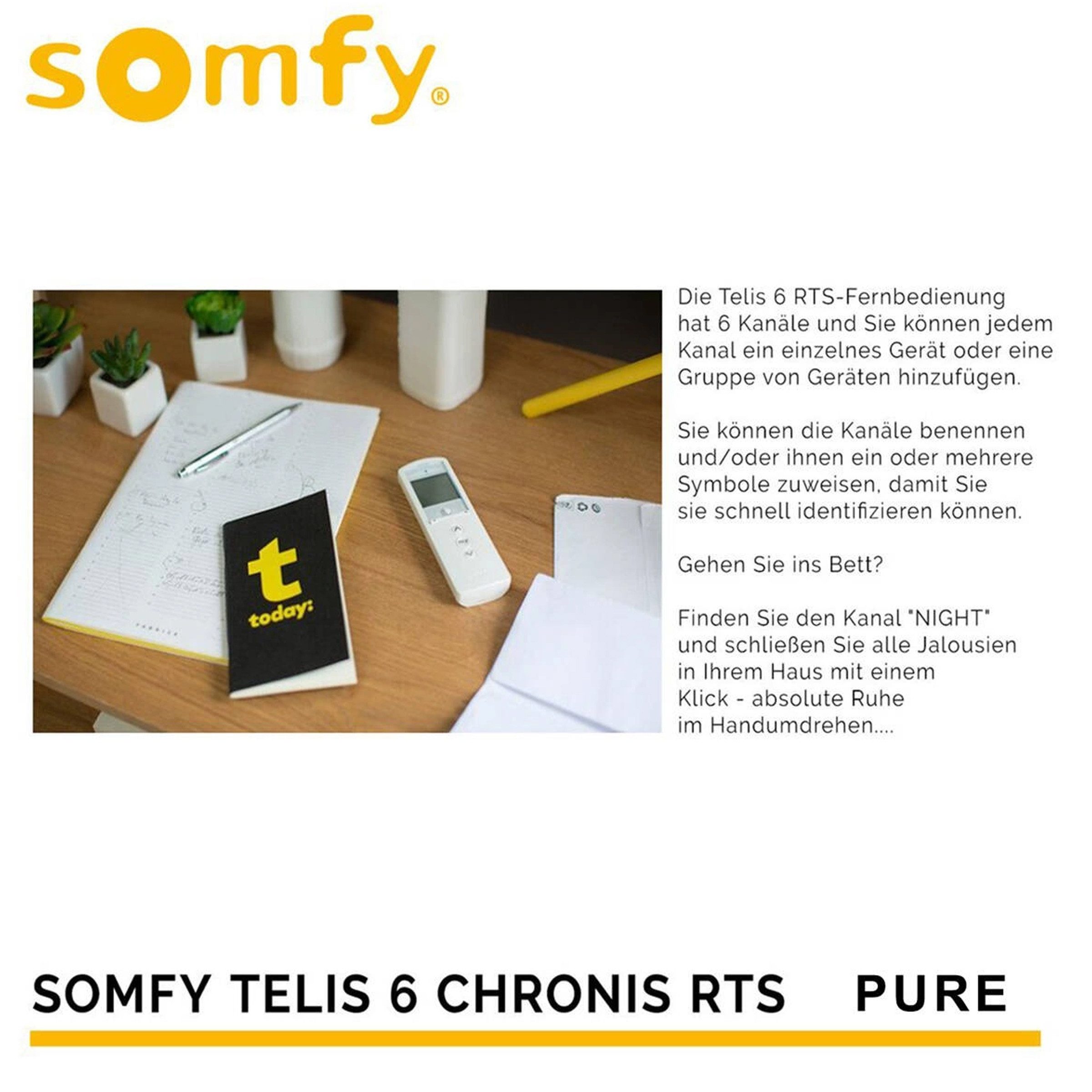 Somfy Somfy Telis 6 Chronis RTS Pure 1805215 6-Kanal-Fernbedienung LCD Universal-Fernbedienung