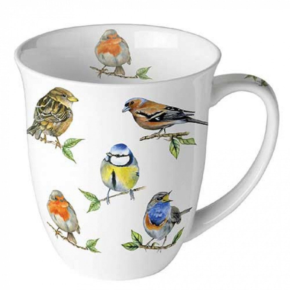 Ambiente Luxury Paper Products Becher Vogelarten Mug Rotkehlchen, Spatzen, Meisen Kollektion, Porzellan : Becher, Tee/Kaffee Tasse / Schüssel / Ideal Als Geschenk