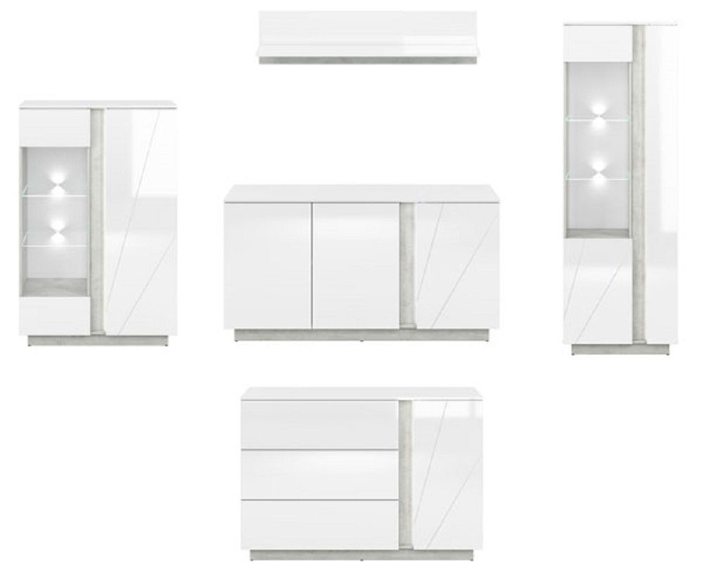 2 Vitrinen Wandregal), + Sideboards 2 inkl. 1 (Set, LED-Beleuchtung Wohnzimmer-Set + LUMENS, Feldmann-Wohnen