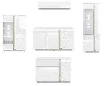 Feldmann-Wohnen Wohnzimmer-Set LUMENS, (Set, 2 Sideboards + 2 Vitrinen + 1 Wandregal), inkl. LED-Beleuchtung