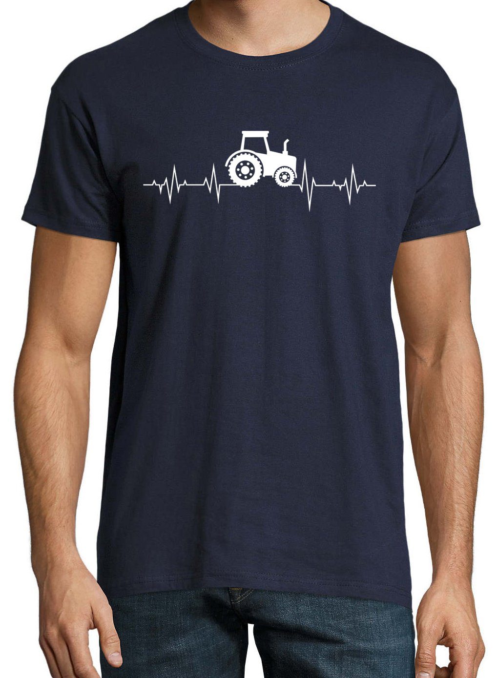 Designz Shirt Youth Frontprint Traktor Herren trendigem T-Shirt Navyblau mit Heartbeat