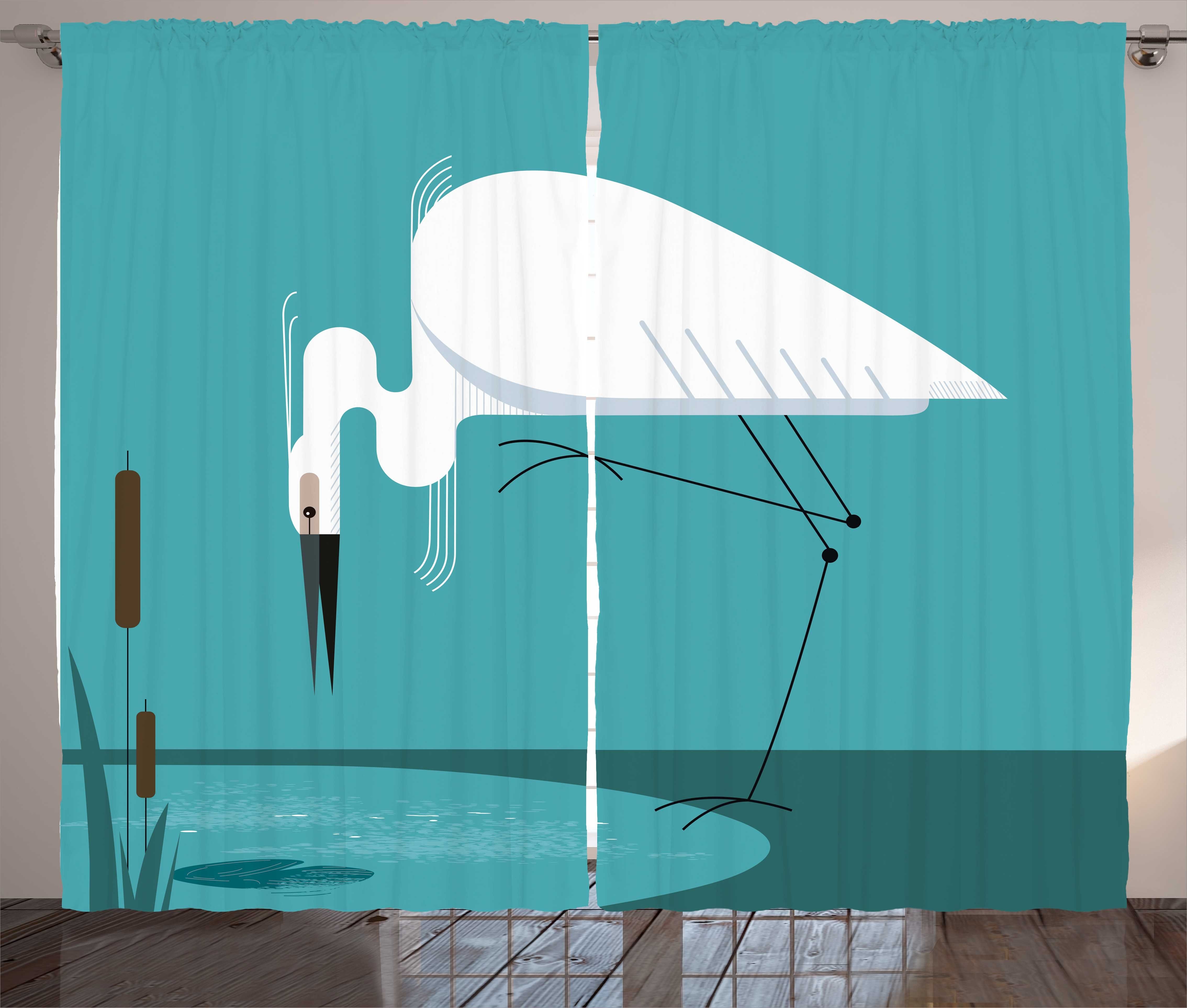 Gardine Schlafzimmer Kräuselband Vorhang mit Schlaufen und Haken, Abakuhaus, Reiher Vogel steht auf dem Lake Shore