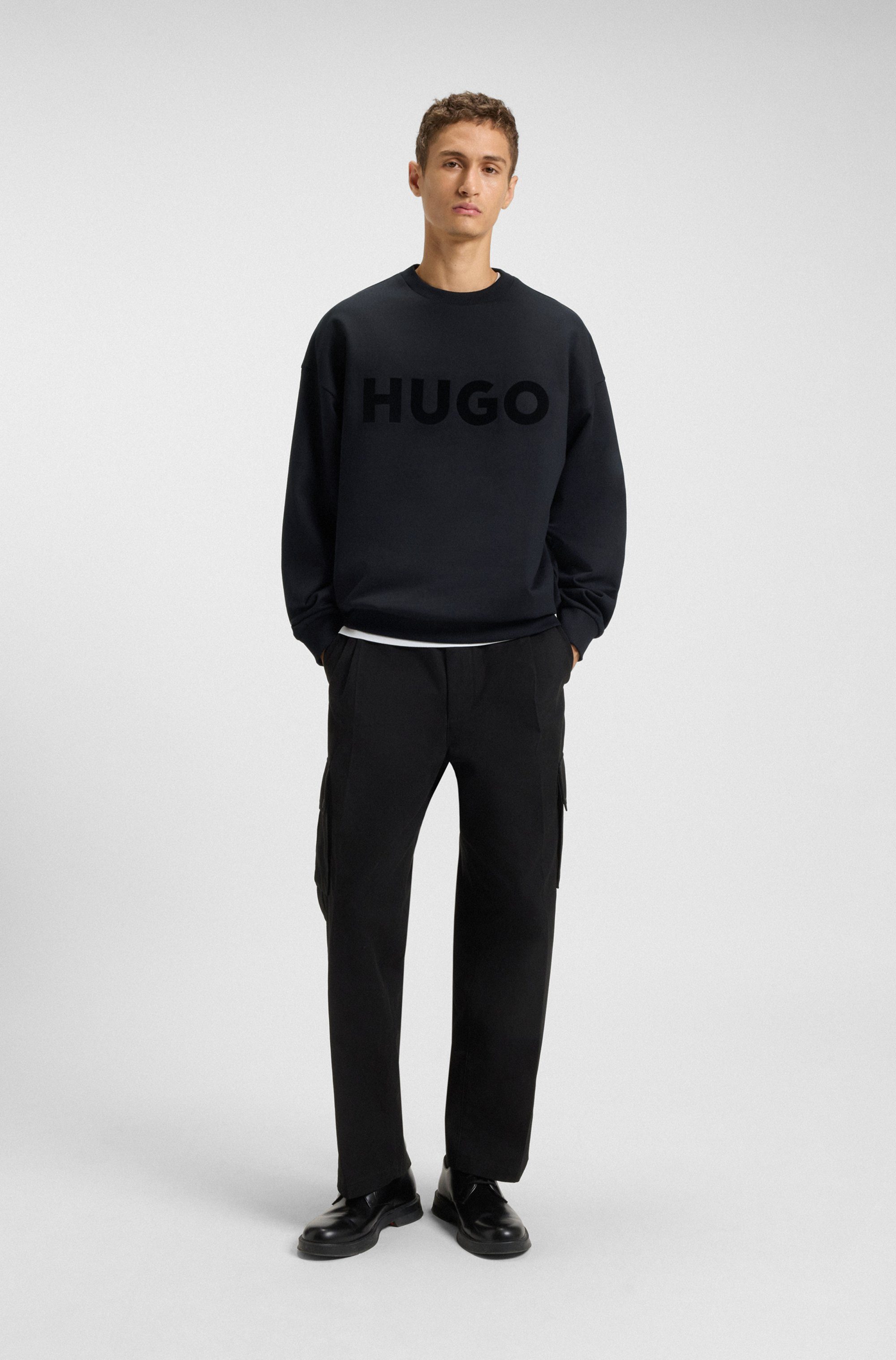 HUGO Sweatshirt Dinex Rundhalsausschnitt, Oversize Fit, Logo-Druck
