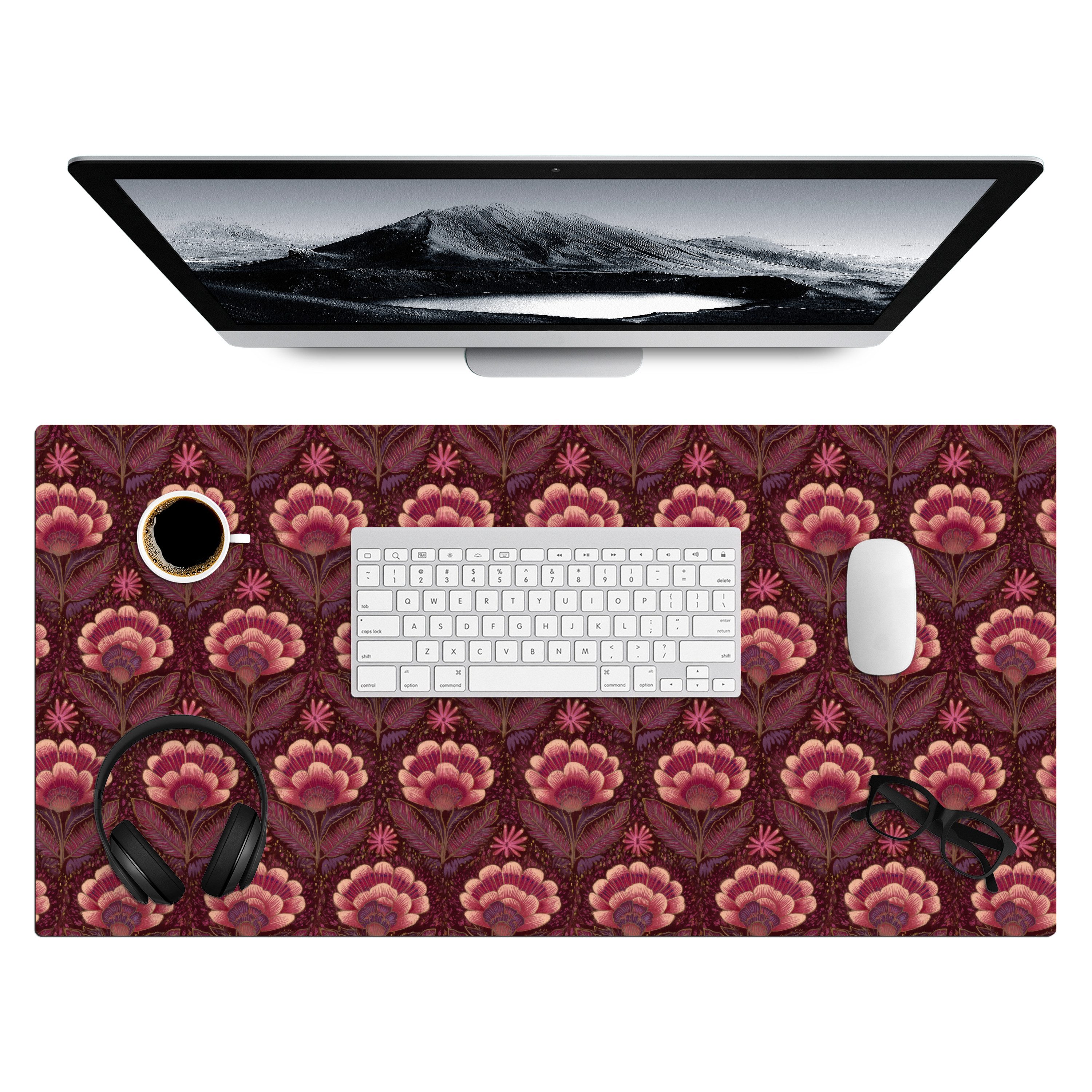 MuchoWow Gaming Mauspad Blumen - Fächer - Lila (1-St), Gaming Mauspad XXL, Schreibtischunterlage, Desk Mat Groß, 80x40 cm