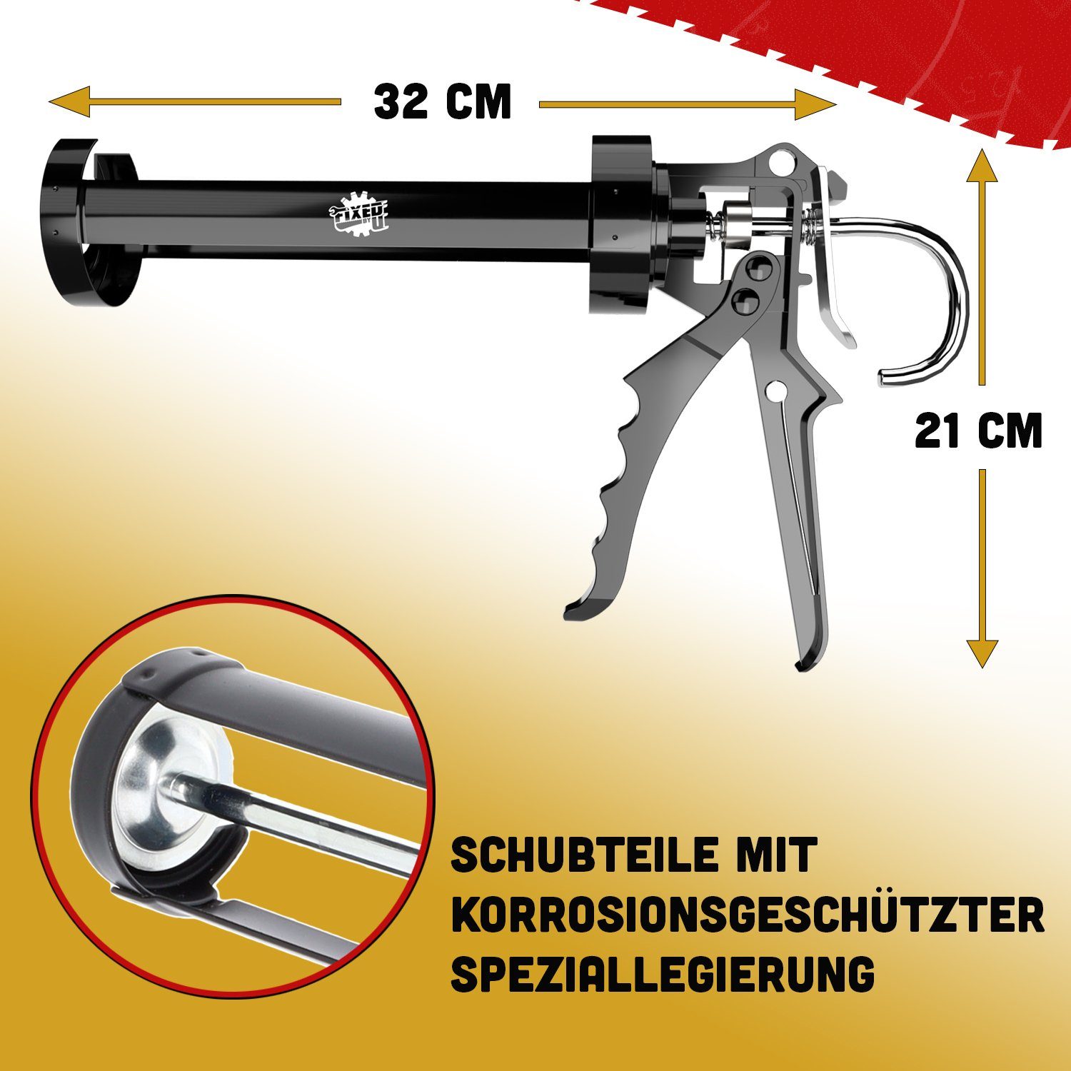 FixedByU Kartuschenpistole 2k Kartuschenpresse Metall Silikonpistole mit 18:1 Übersetzung, (für Standard Kartuschen bis 310ml) – Bild 5 von 5
