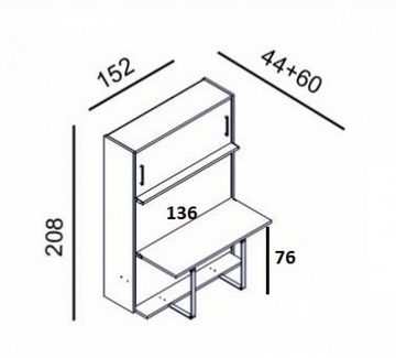Multimo Schrankbett DOUBLE Wandbett / Schrankbett mit Schreibtisch, 140x190 cm inkl. Lattenrost