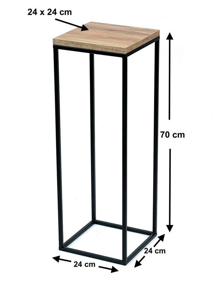 Thumbnail - DanDiBo Blumenständer Blumenhocker Metall Holz Schwarz Eckig 70 cm Beistelltisch