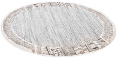 Wollteppich Nakarta 6030, THEKO, rund, Höhe: 12 mm, reine Wolle, handgeknüpft, mit Bordüre