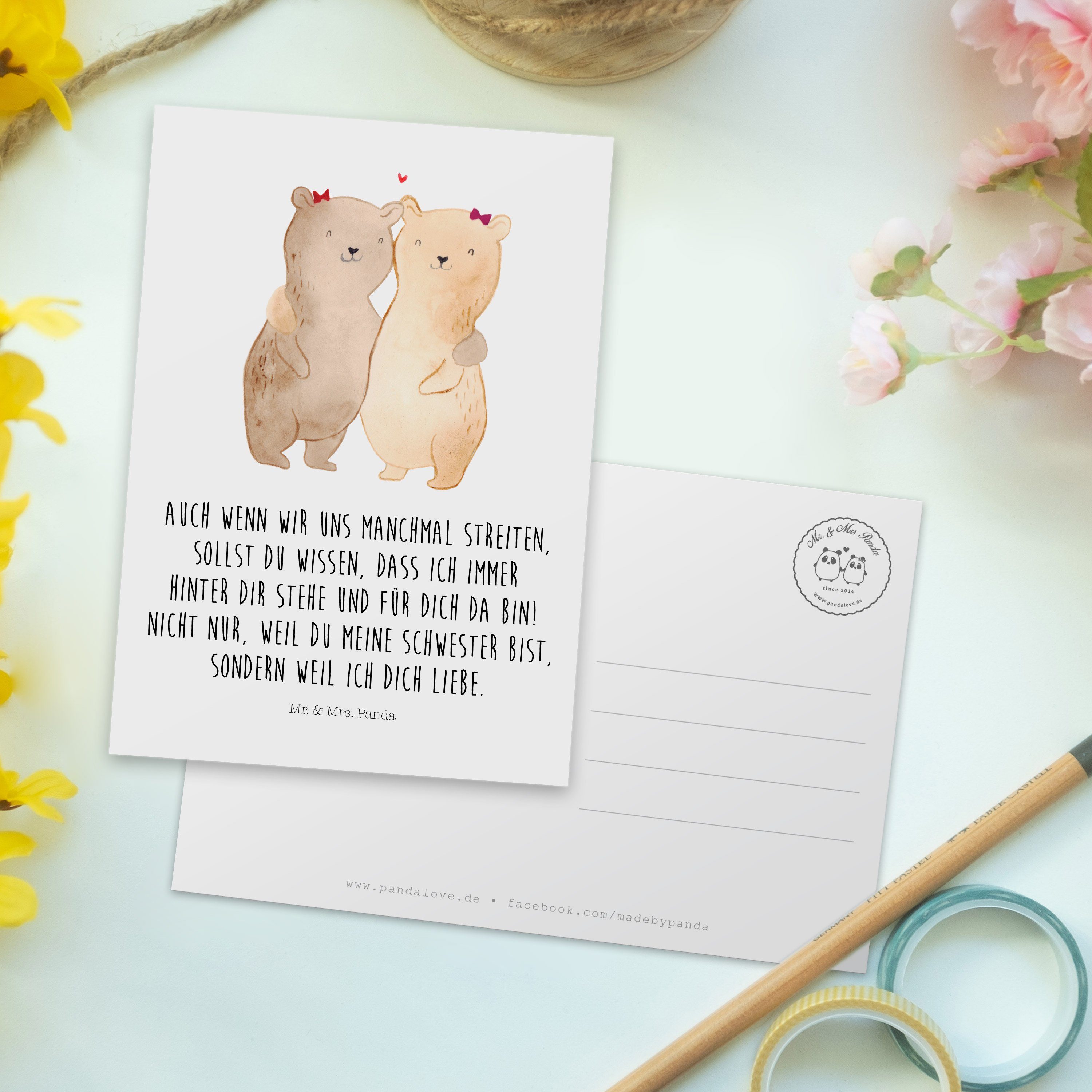& Geschenk, Bären Panda Mr. O - Schwestern Postkarte Geschenkkarte, - Weiß Einladungskarte, Mrs.