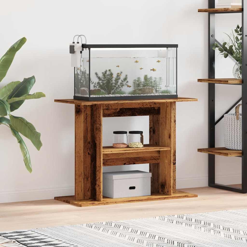 furnicato Aquariumunterschrank Aquarienständer 80 x 35 x 60 cm Altholz Stabiler Aquarienschrank mit 3 Ebenen und integriertem Stauraum