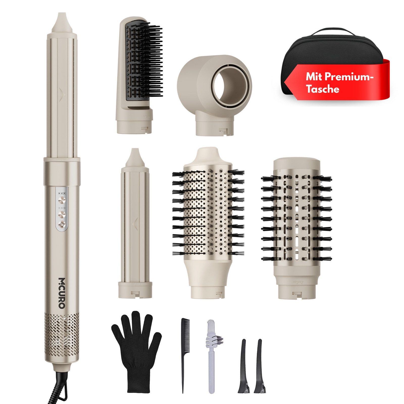 MCURO Lockenstab 6-in-1 Warmluftbürste Set Haartrockner mit Lockenstab 110,000 U/min, Keramik-Beschichtung, Airstyler mit 32mm automatischer Lockenstab,One-Step Volumiser