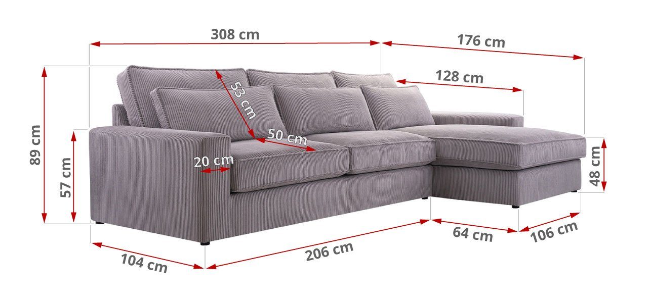 Lincoln Couch, Ecksofa MKS modern CANES, mit Form Kissen, lose Grün - L Ecksofa MÖBEL