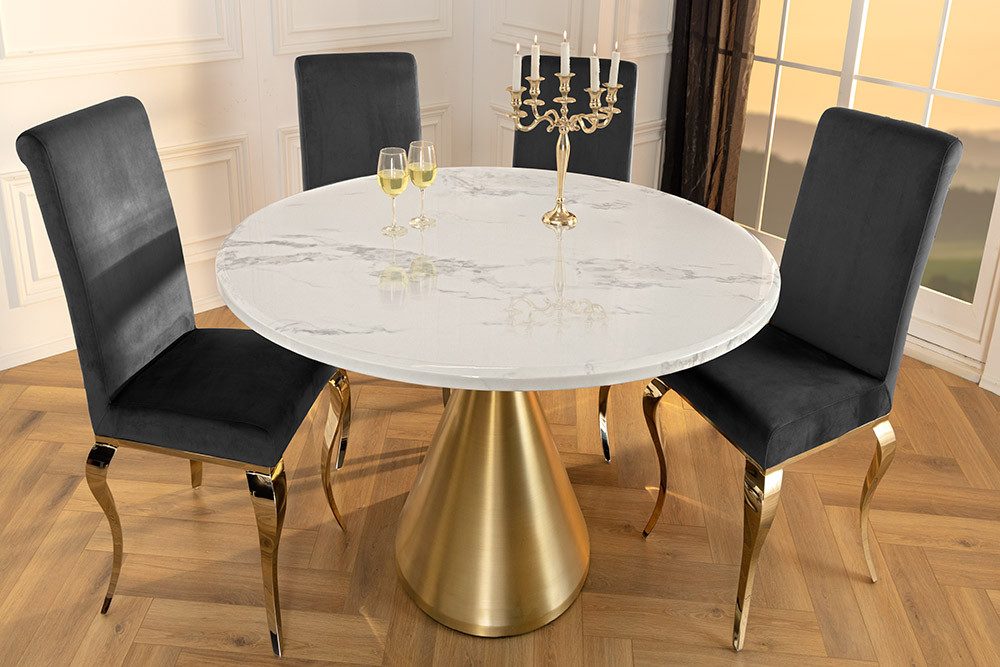 riess-ambiente Esstisch ELEGANCIA Ø130cm Marmor weiß / gold– rund, chromfar günstig online kaufen
