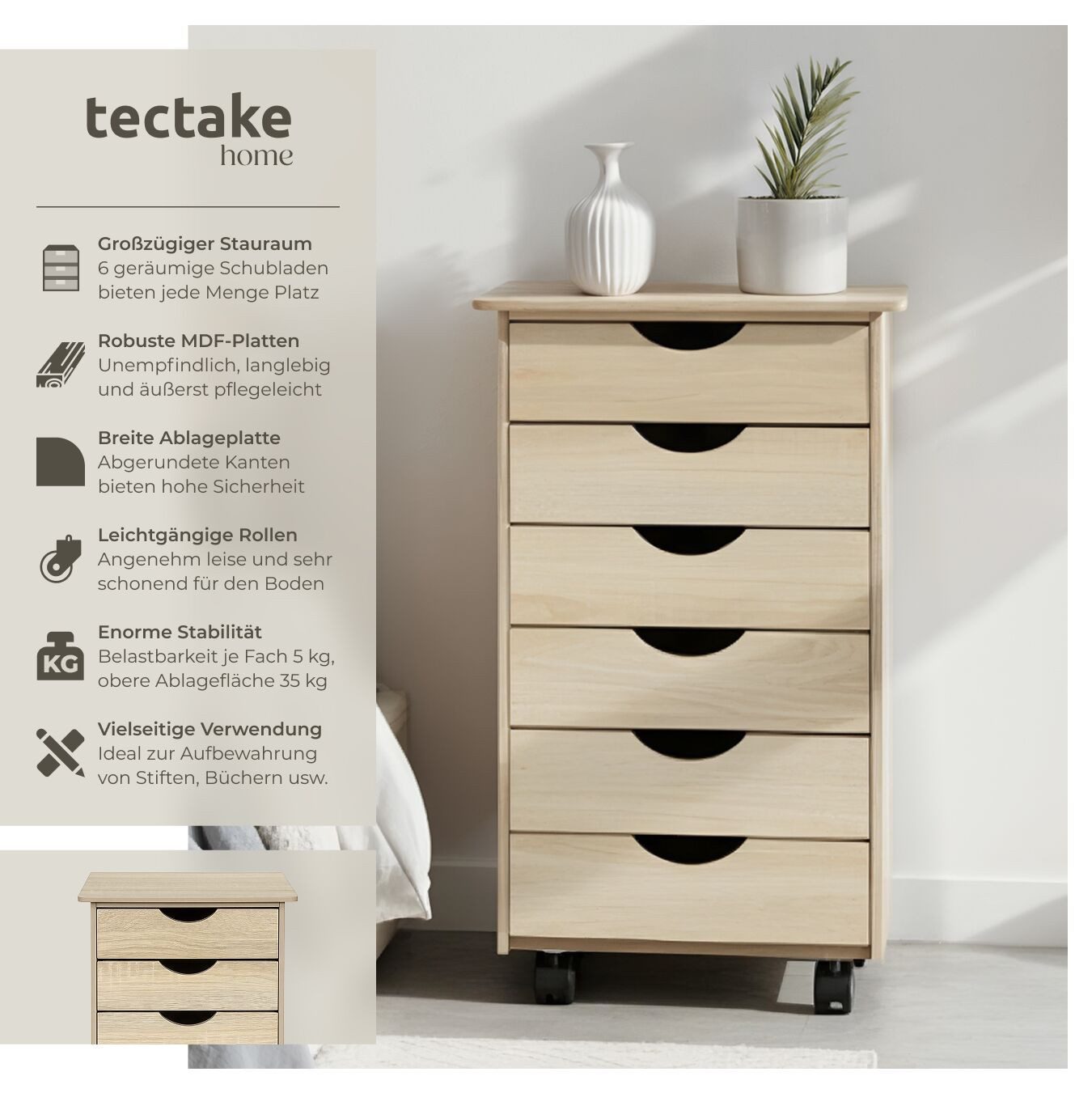 tectake Rollcontainer, aus Holz günstig online kaufen