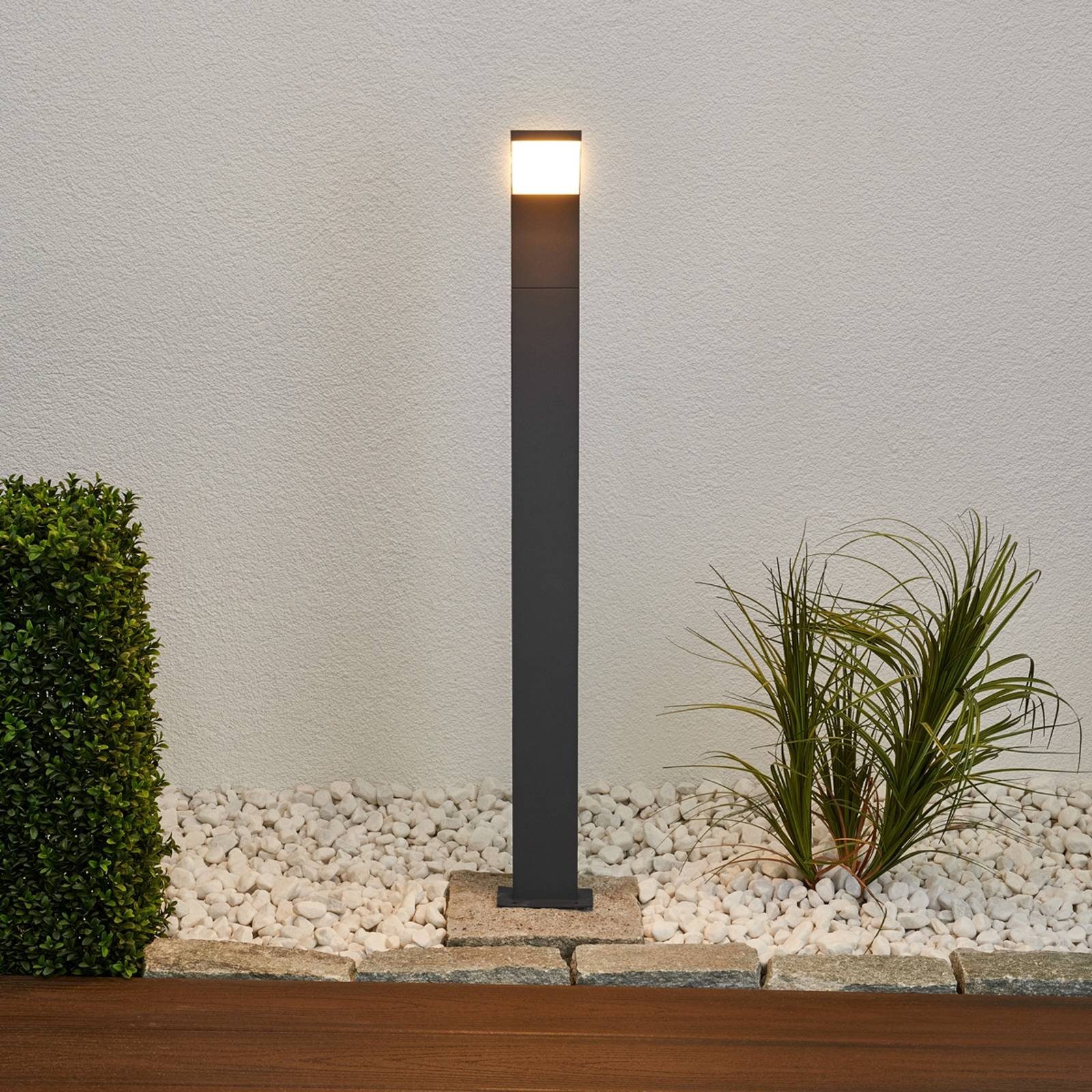 Lucande LED Pollerleuchte Timm, LED-Leuchtmittel weiß, flammig, inkl. 1 Kunststoff, verbaut, fest Modern, warmweiß, grafitgrau, Aluminium