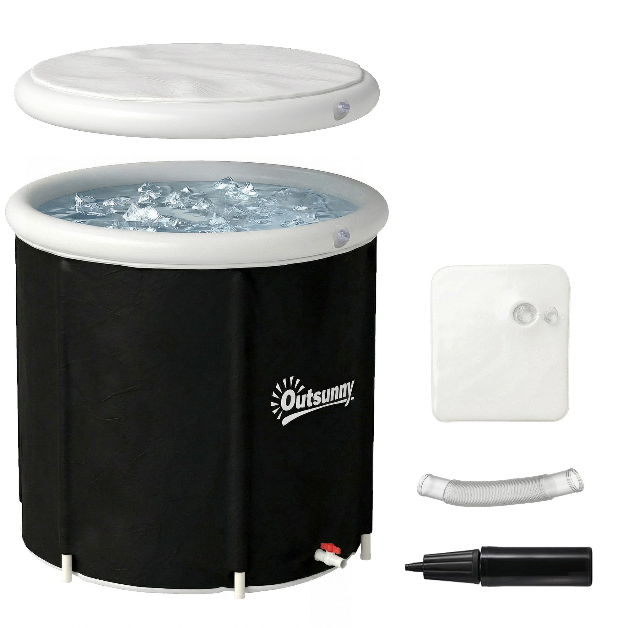 Outsunny Rundpool 280L Eisbad mit 3 Isolierschichten Abdeckung (aufblasbare Eistonne, 1-tlg., Ø78 cm Faltbare Eisbadewanne), für Sportler Anfänger Schwarz
