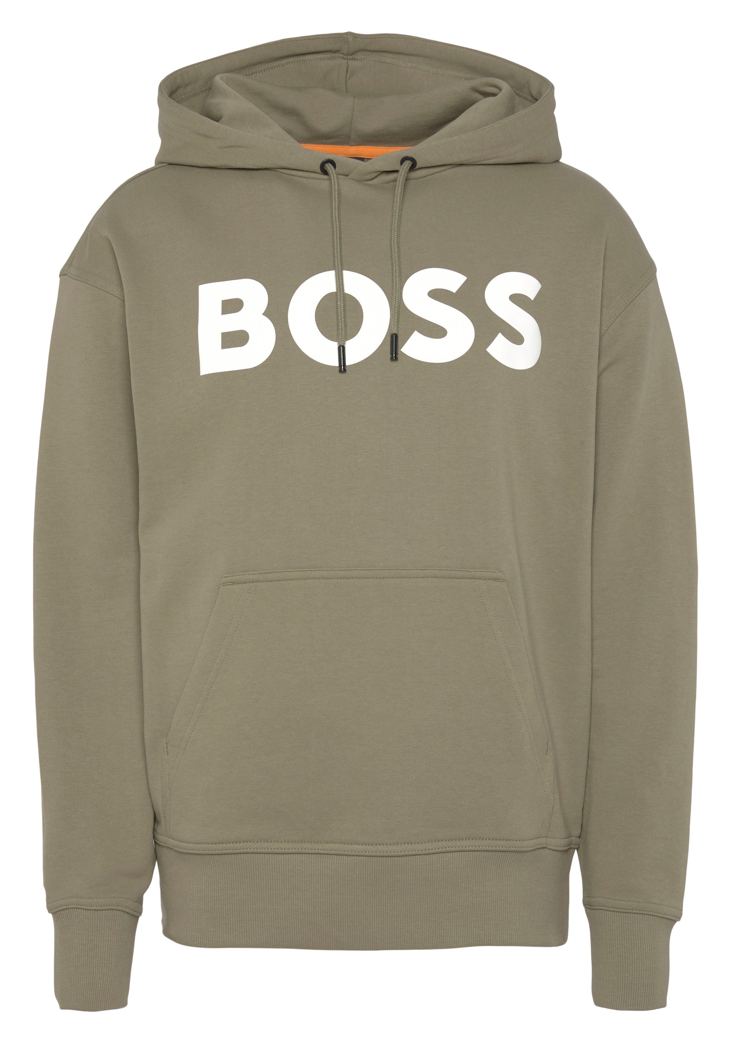 BOSS ORANGE Sweatshirt WebasicHood mit weißem Logodruck pastel green