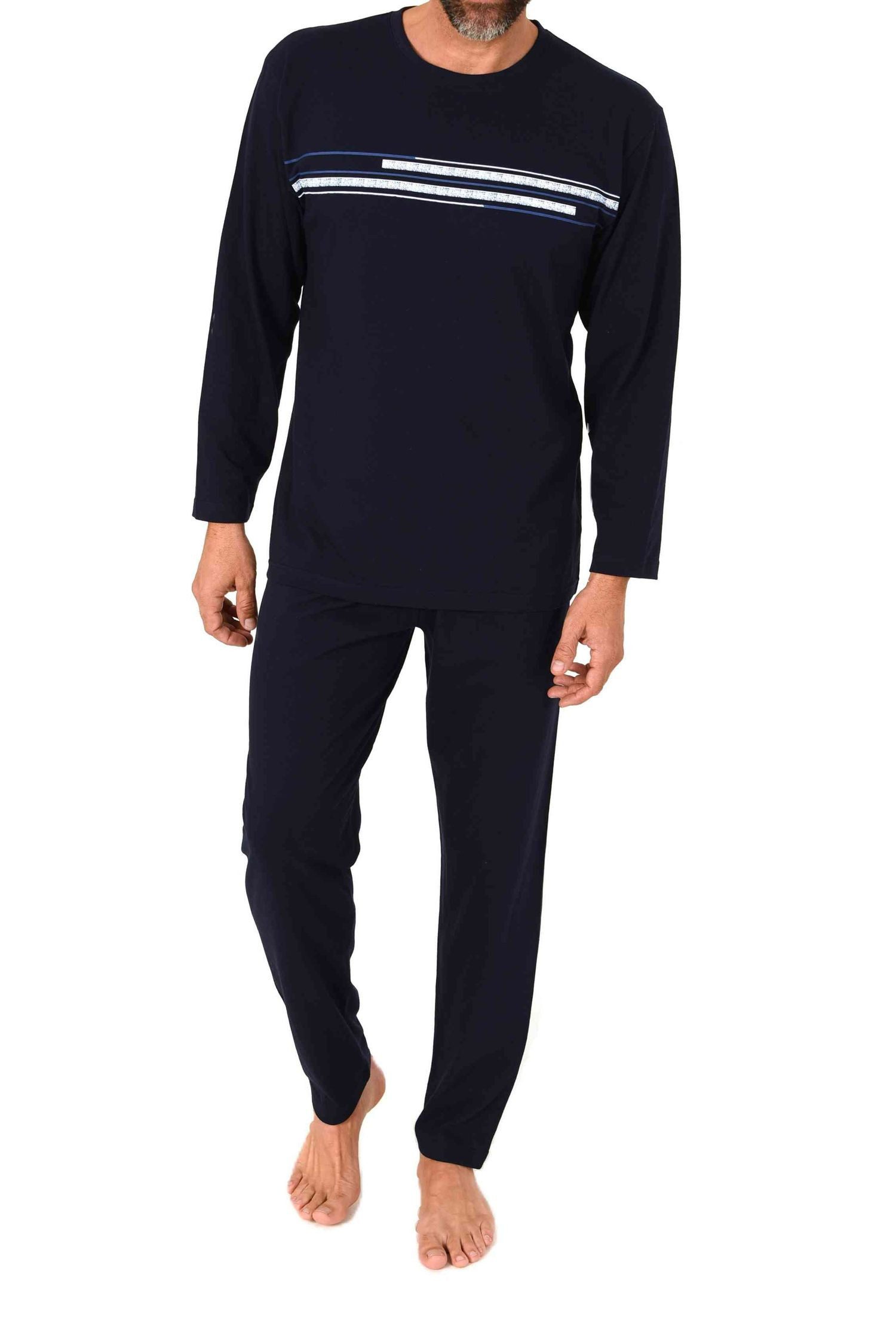 Normann Pyjama Normann Herren langarm Schlafanzug mit Frontprint in zeitloser Optik