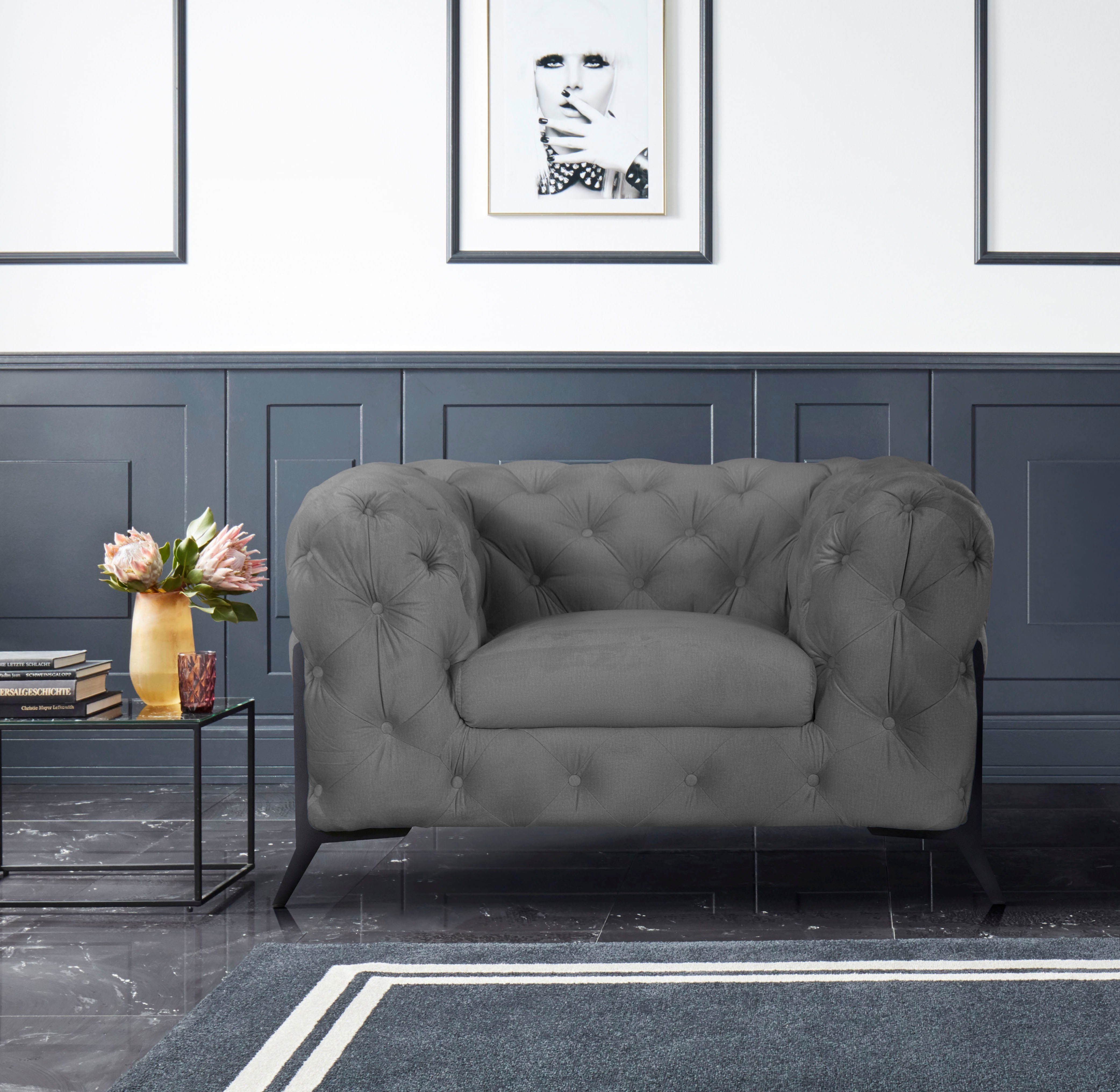 Home affaire Chesterfield-Sessel Amaury Sessel, aufwändige Knopfheftung, moderne Chesterfield Optik, Fußfarbe wählbar