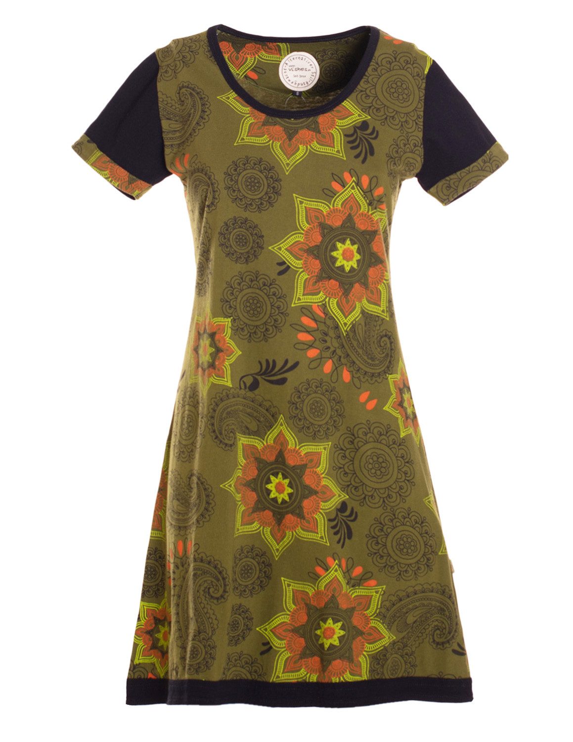 Vishes Sommerkleid Mini Kleid kurzarm Baumwolle Sommerkleid Mandalas Alternative Bekleidung, Ethno, Hippie, Retro Style
