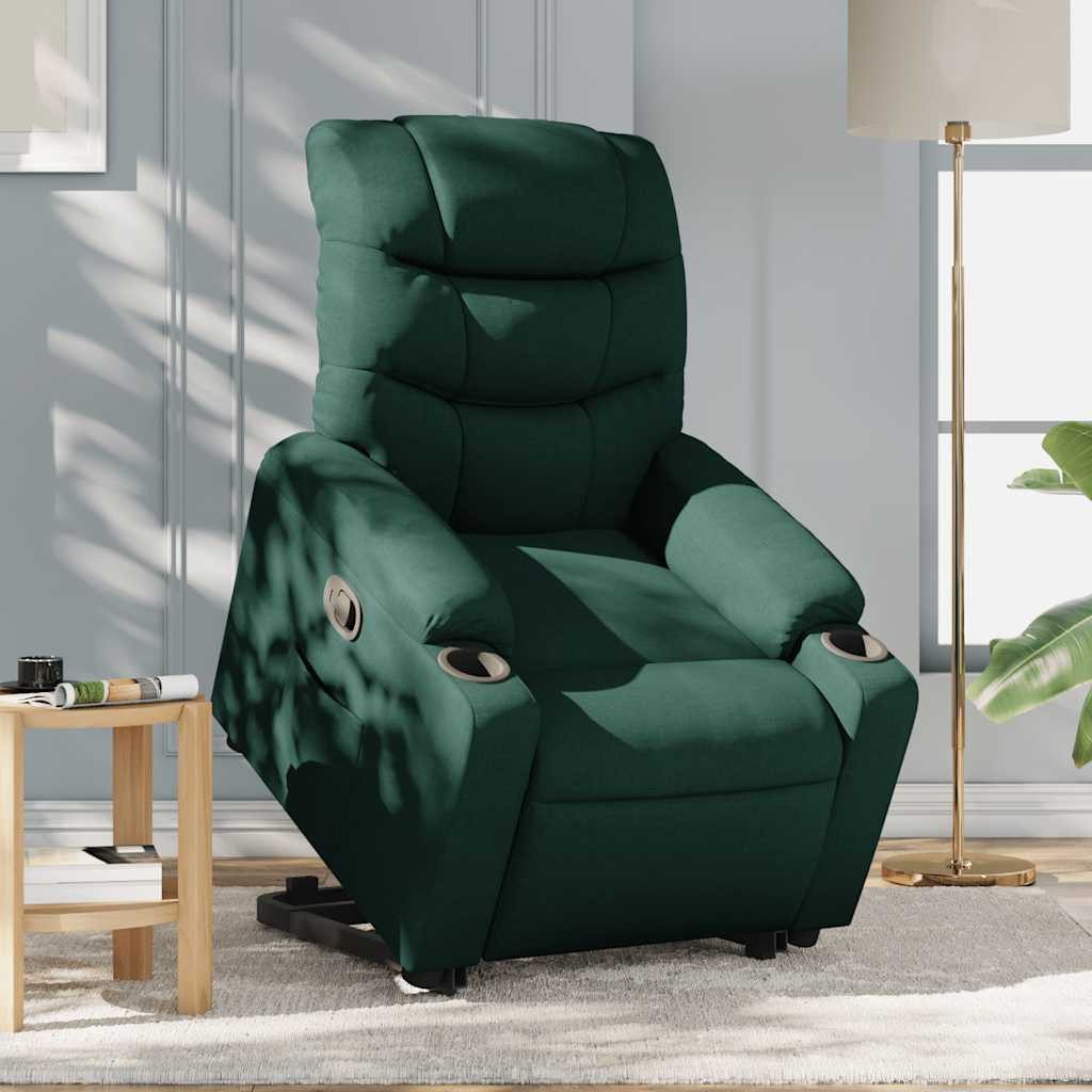 furnicato Massagesessel Relaxsessel mit Aufstehhilfe 75,5x93x99,5 cm Dunkelgrün (1-St), Elektrischer Ruhesessel mit Aufstehhilfe und praktischer Seitentasche