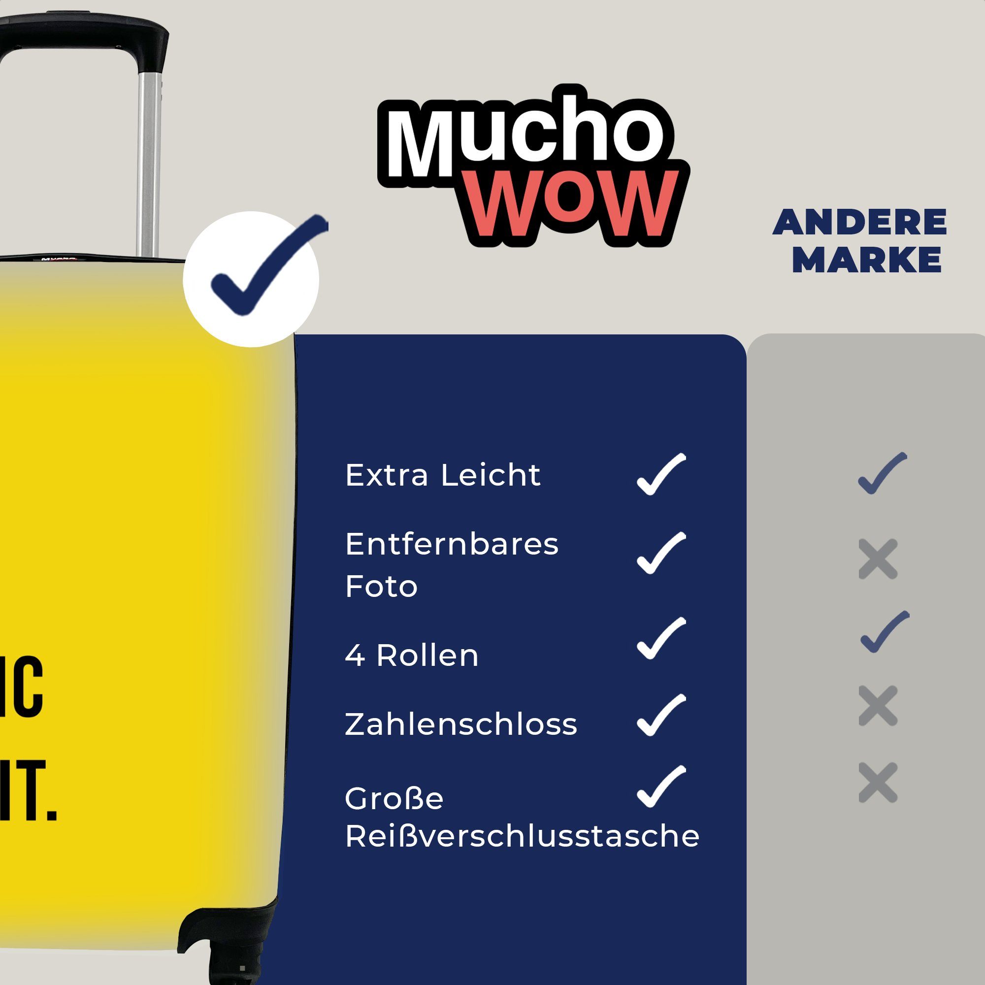 Handgepäckkoffer Reisekoffer Scheiß MuchoWow für Mach Rollen, Handgepäck epischen Gelb, Ferien, 4 Zitate rollen, mit Reisetasche - Trolley, -
