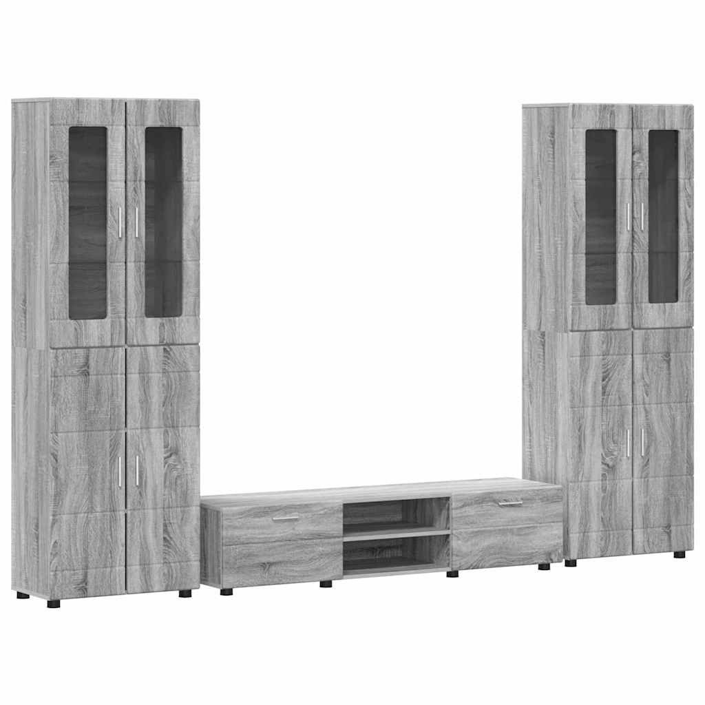 vidaXL Wohnzimmer-Set TV-Schrankset FLORIN 3 stk. Sonoma-Grau Holzwerkstoff, (3-St)
