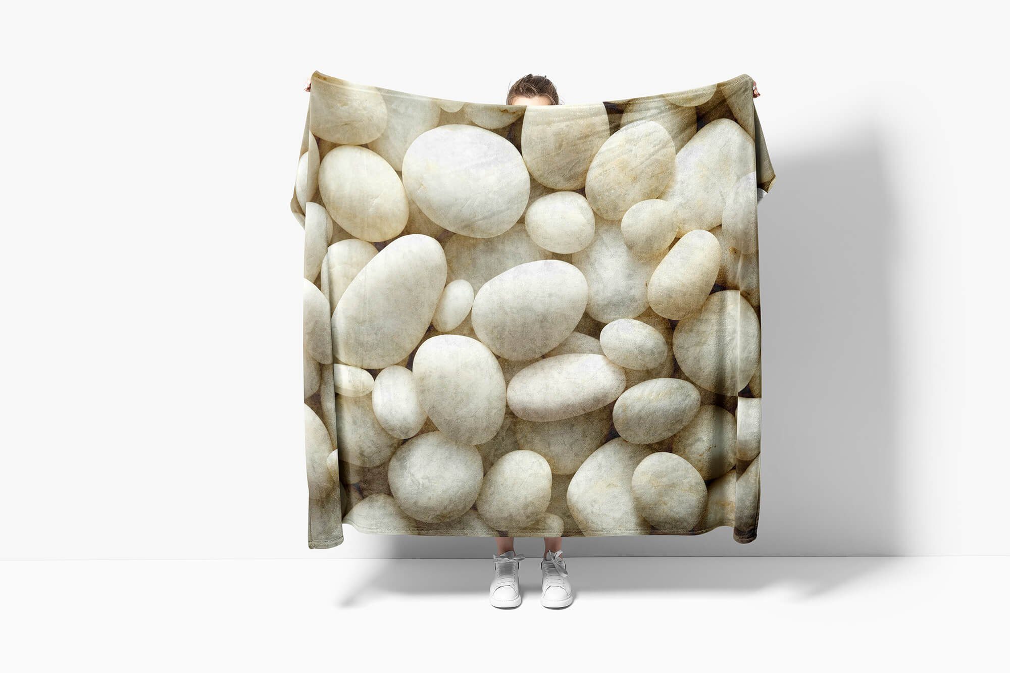 Sinus Art Handtücher Handtuch Baumwolle-Polyester-Mix Fotomotiv Handtuch Steine, mit Saunatuch (1-St), Kuscheldecke Weiße runde Strandhandtuch