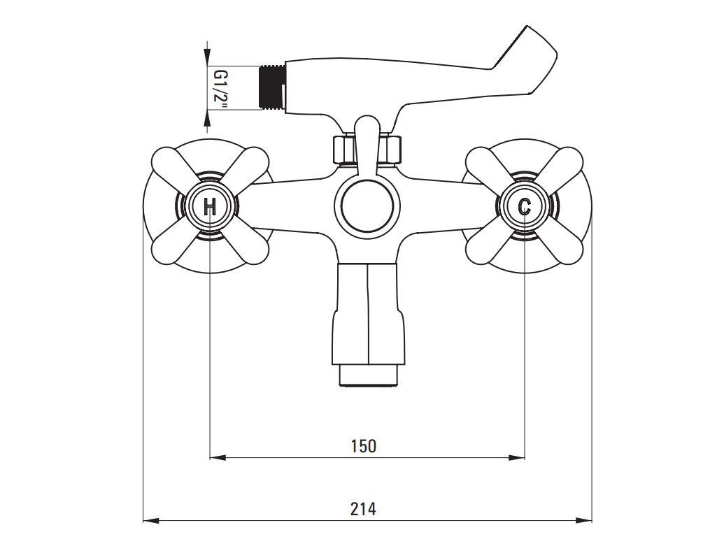 Deante Wannenarmatur Symetrio Messing verchromt, mit Brauseschlauchanschluss, inkl. Handbrause