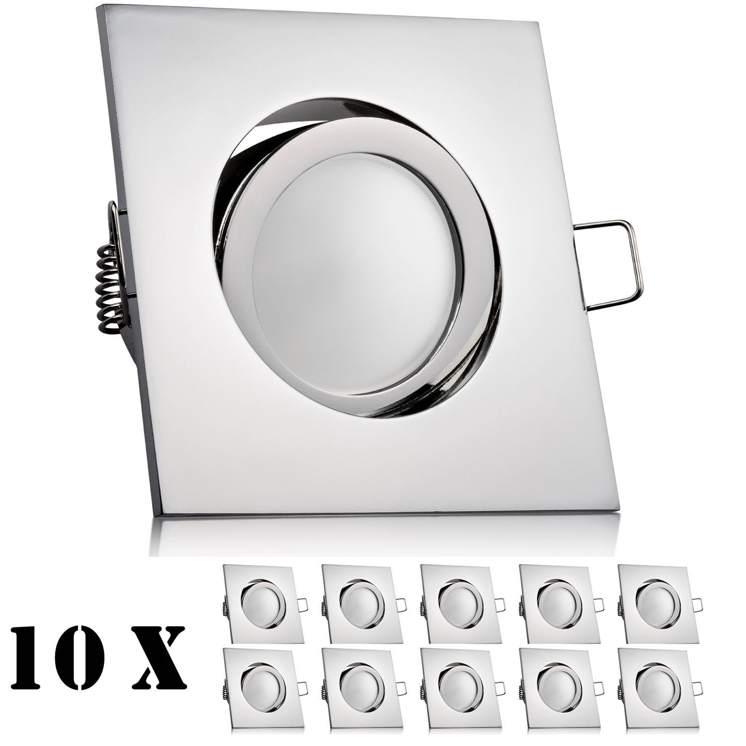 LEDANDO LED Einbaustrahler 10er LED GU10 Set Chrom LEDA mit Markenstrahler von LED Einbaustrahler