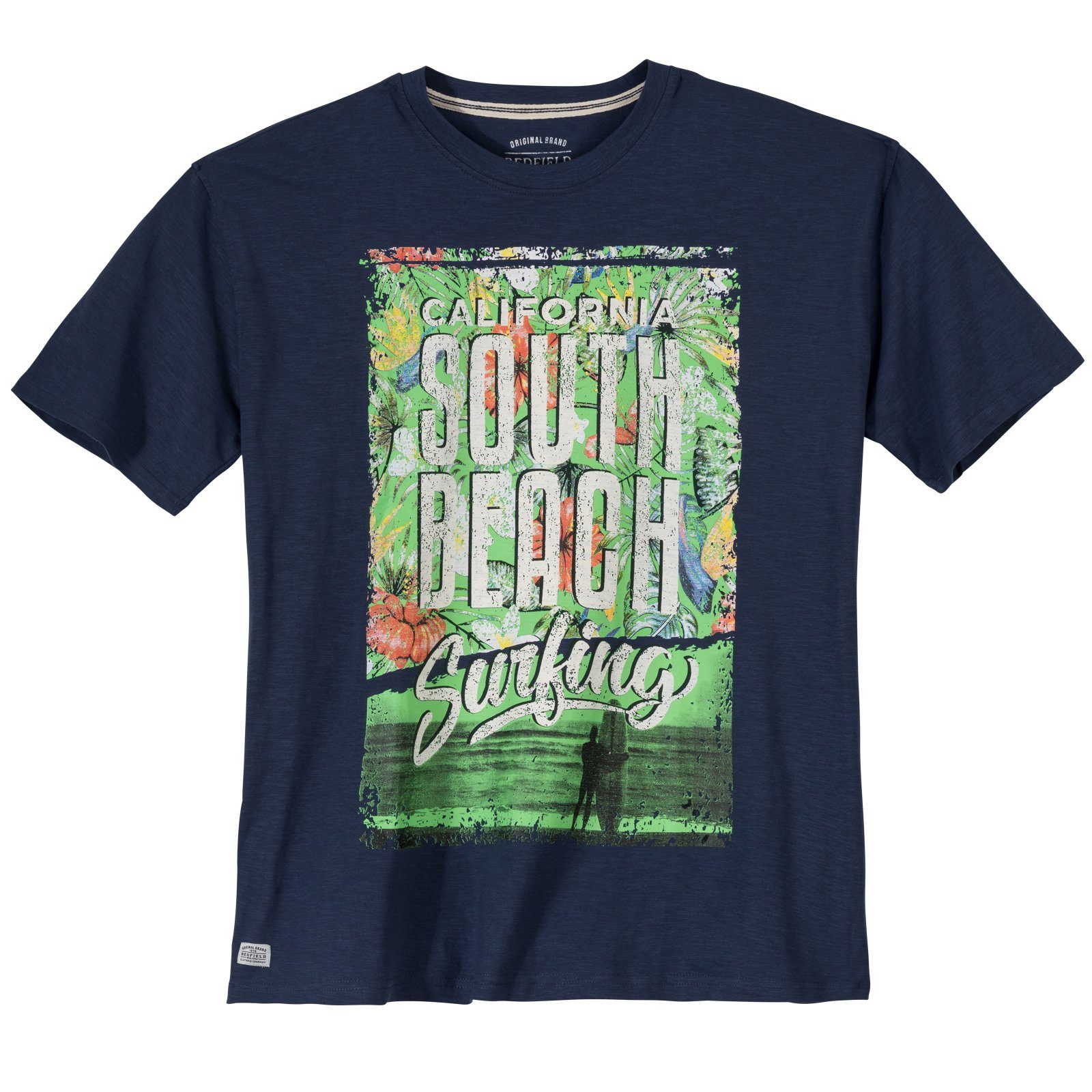Beach Übergrößen redfield South denimblau Herren T-Shirt Print-Shirt Redfield