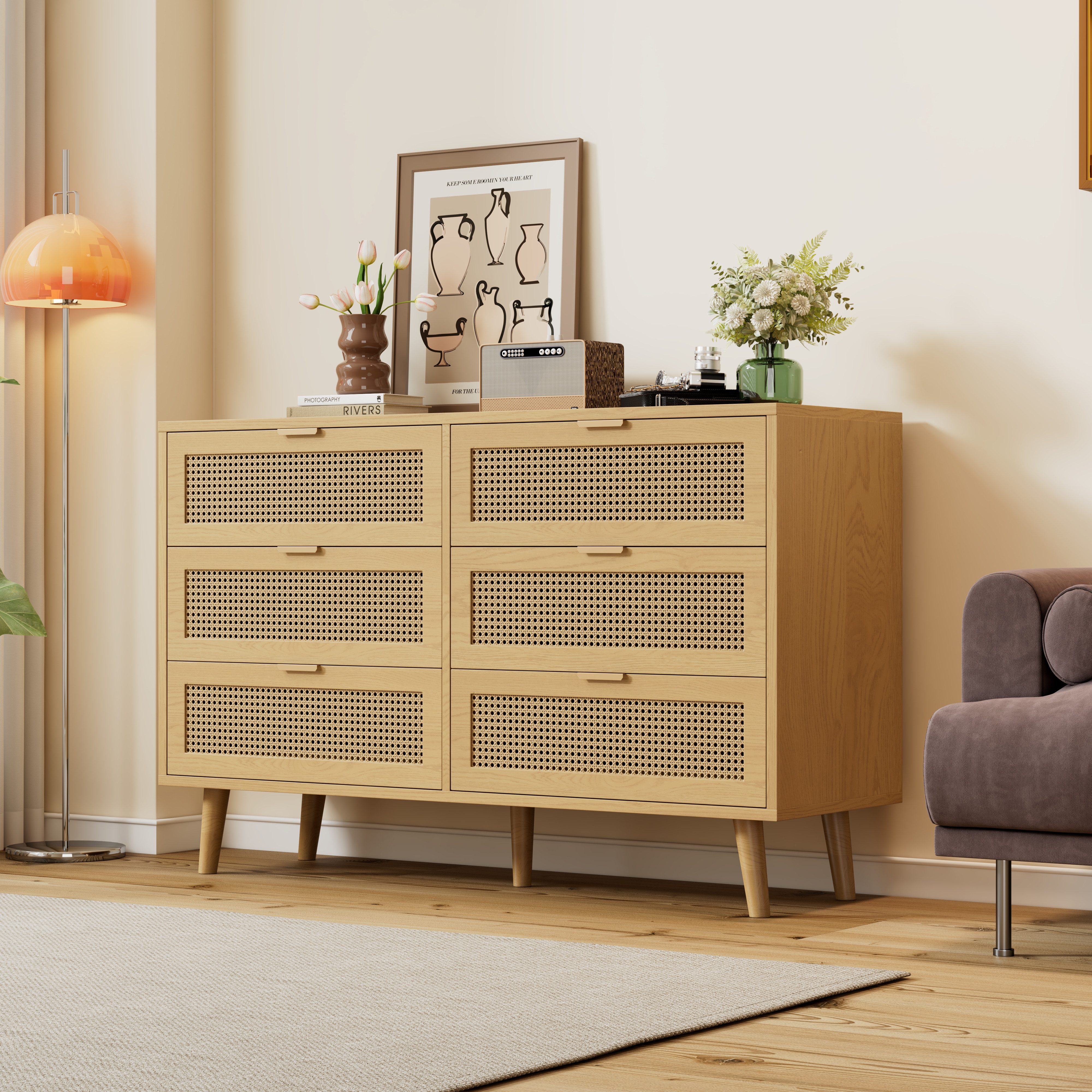 Odikalo Sideboard Kommode Schubladen Schubladenschrank Schubladenkommode Metallgriffe